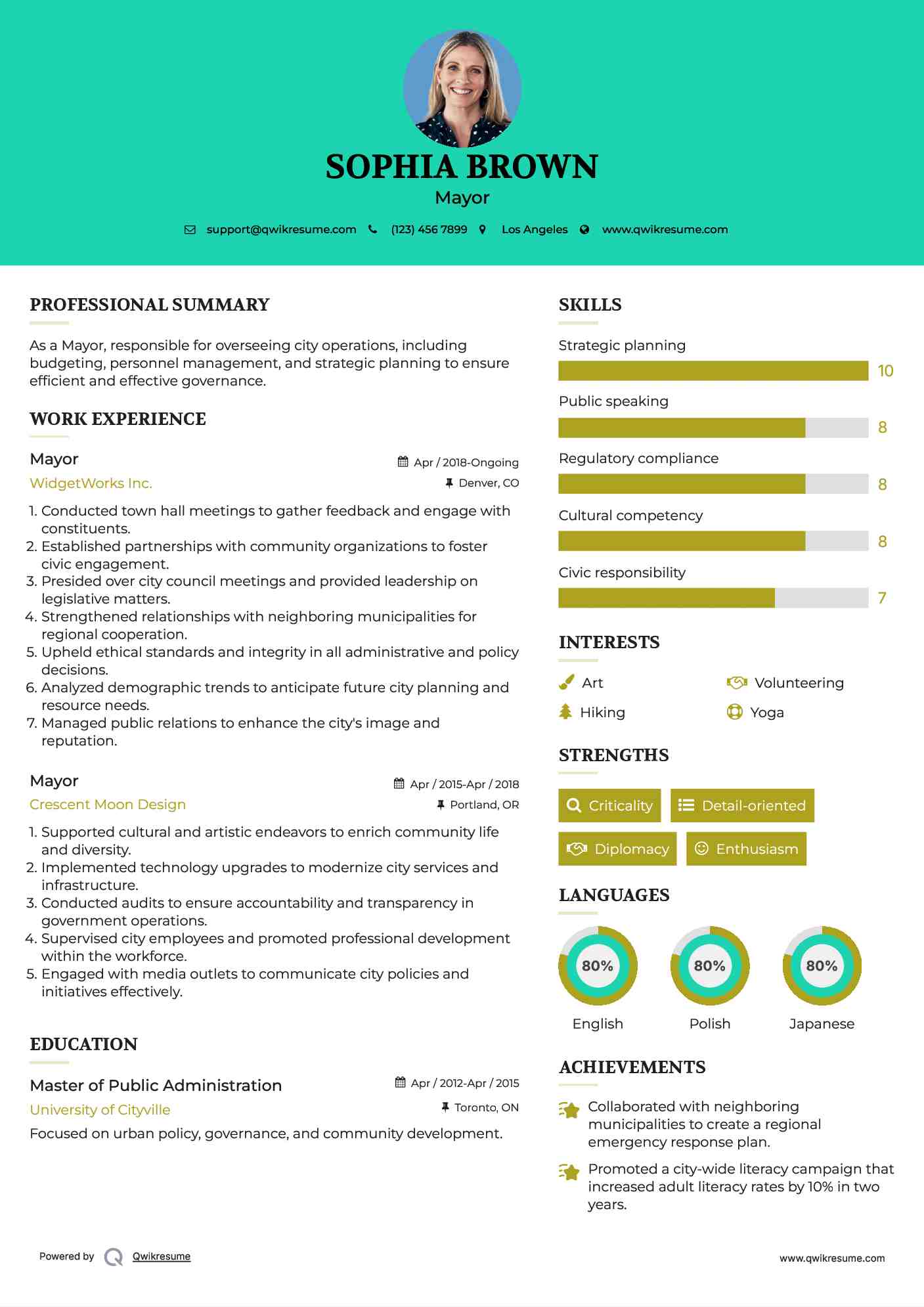 Mayor Resume Template