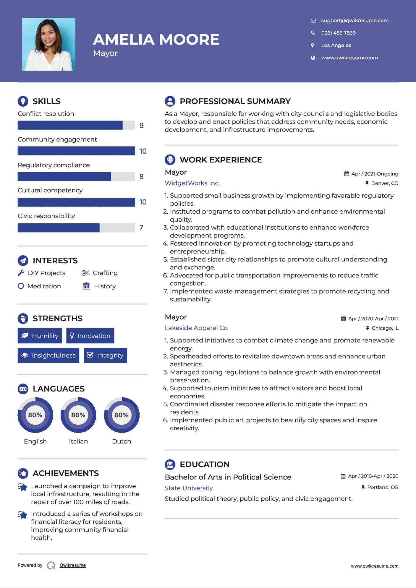 Mayor Resume Template