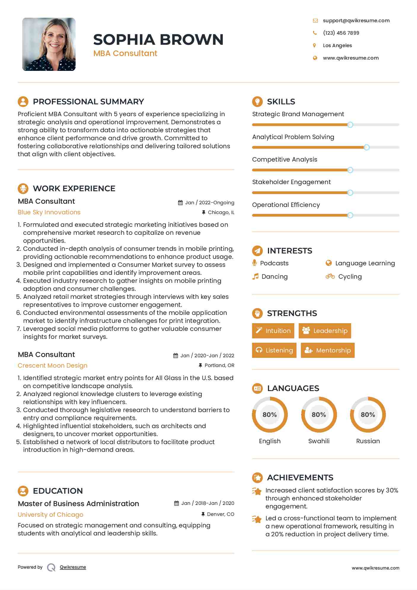 MBA Consultant Resume Model