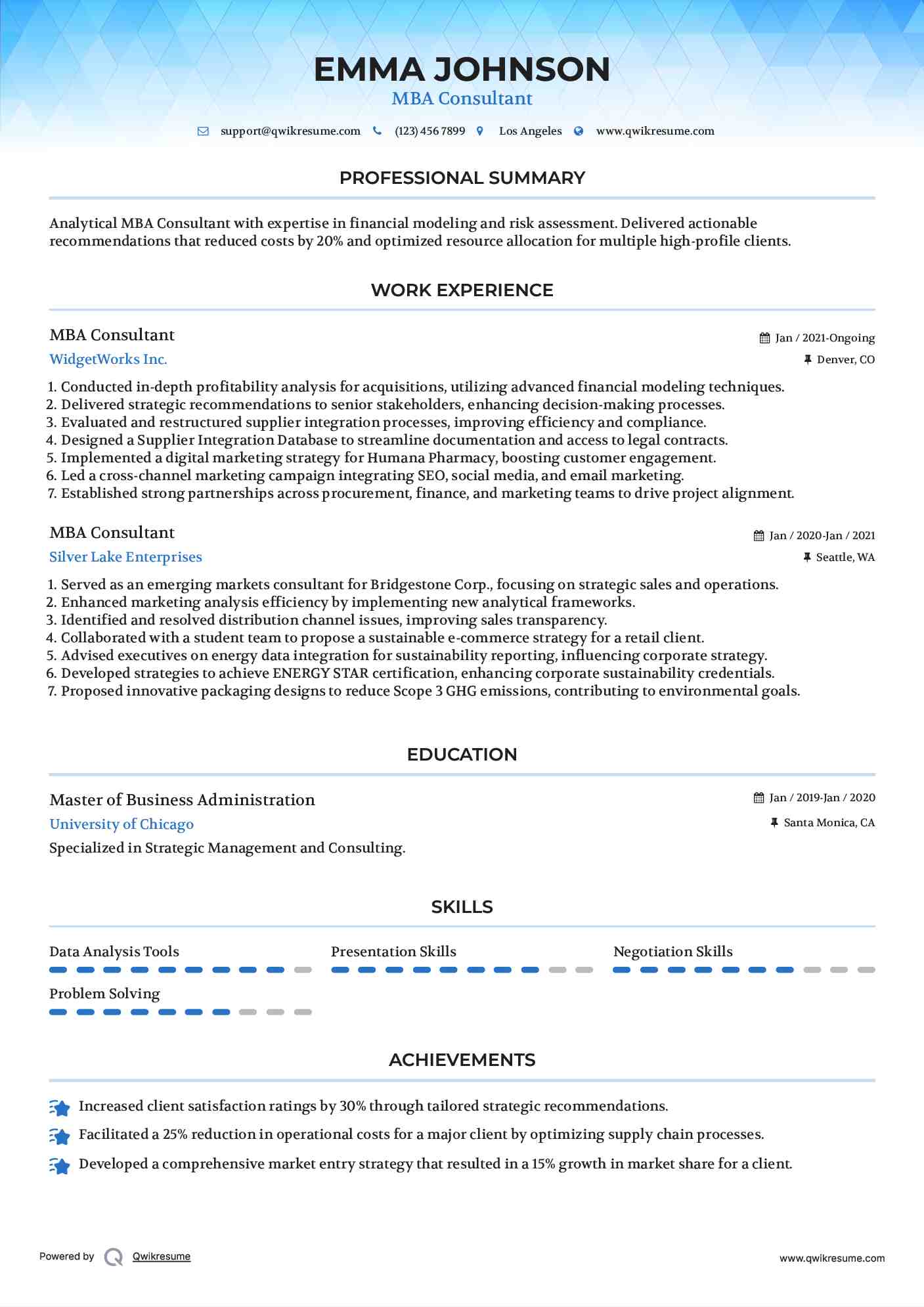 MBA Consultant Resume Format
