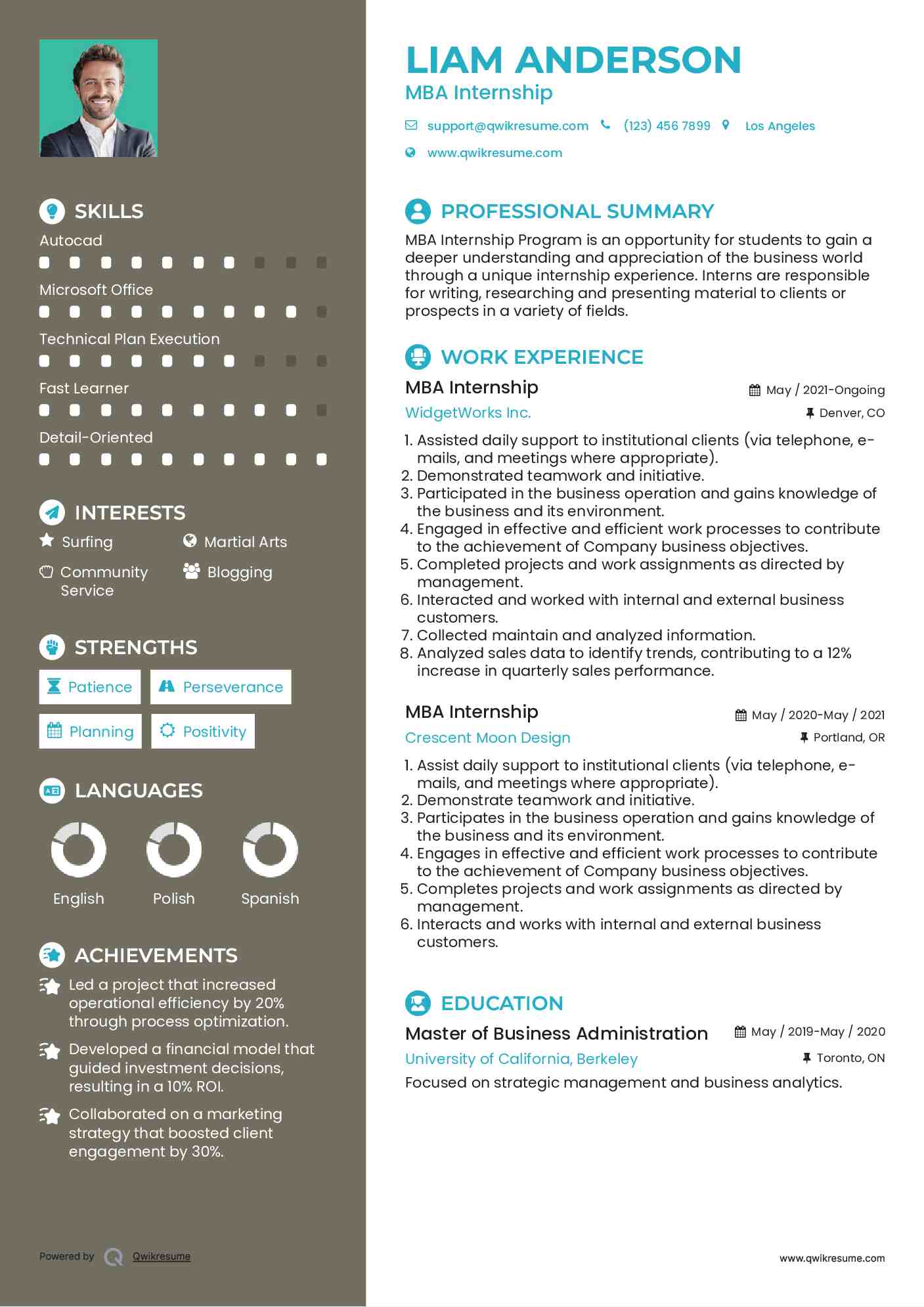 MBA Internship Resume Model