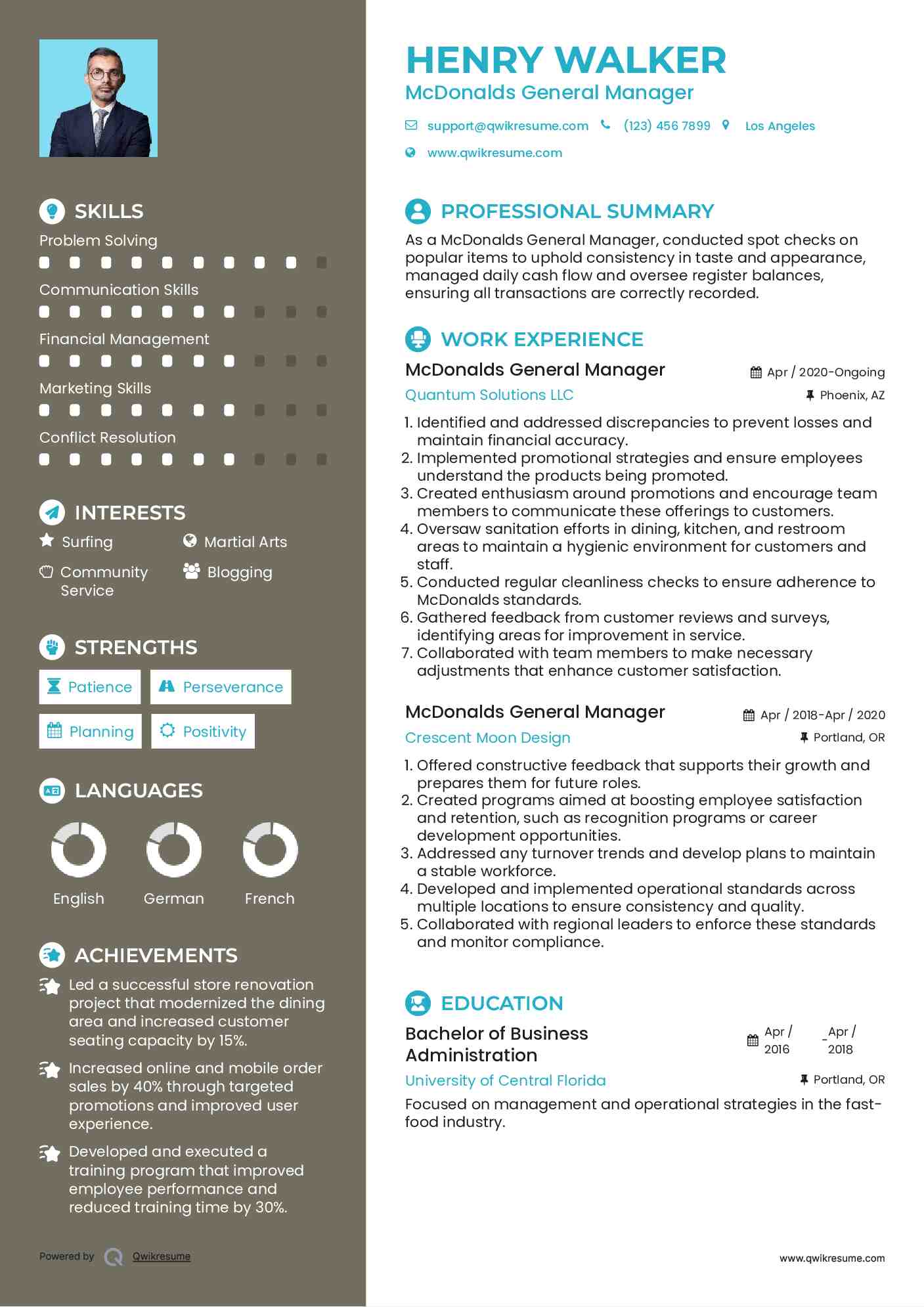 McDonalds General Manager Resume Format