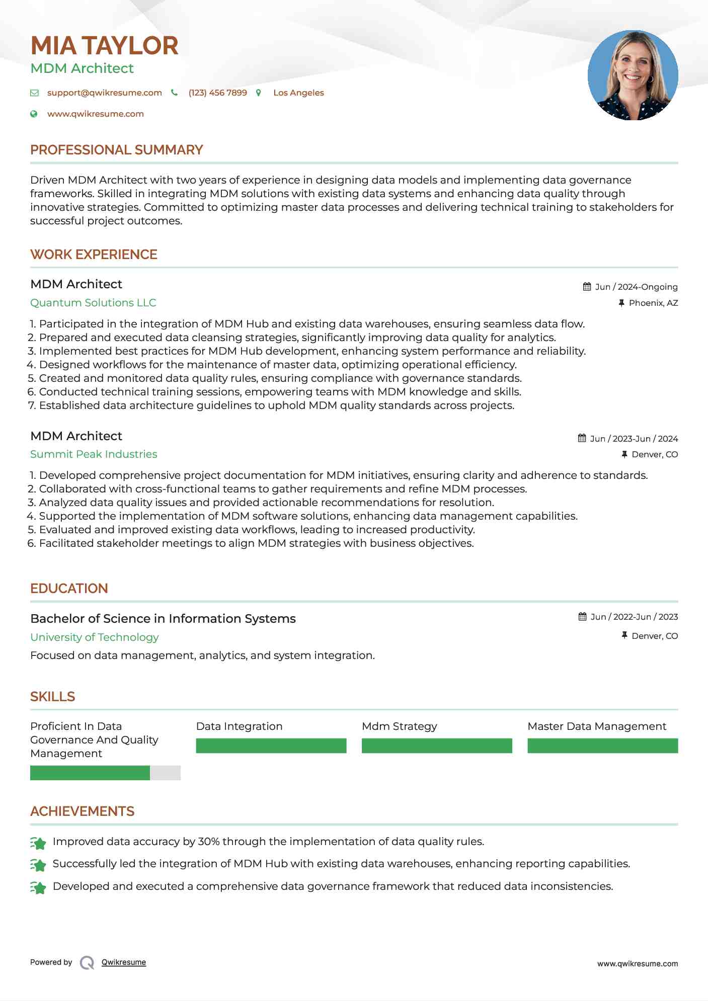 MDM Architect Resume Example