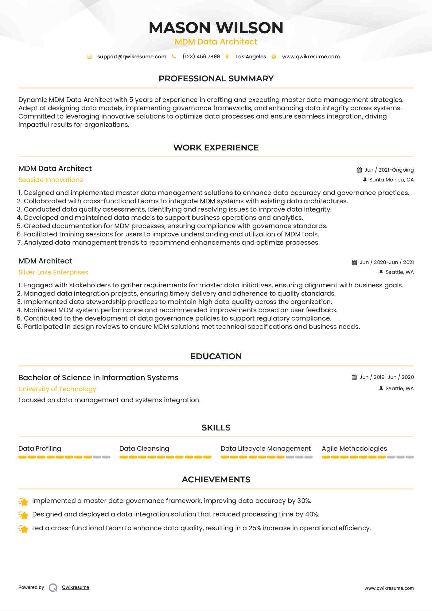 MDM Data Architect Resume Model