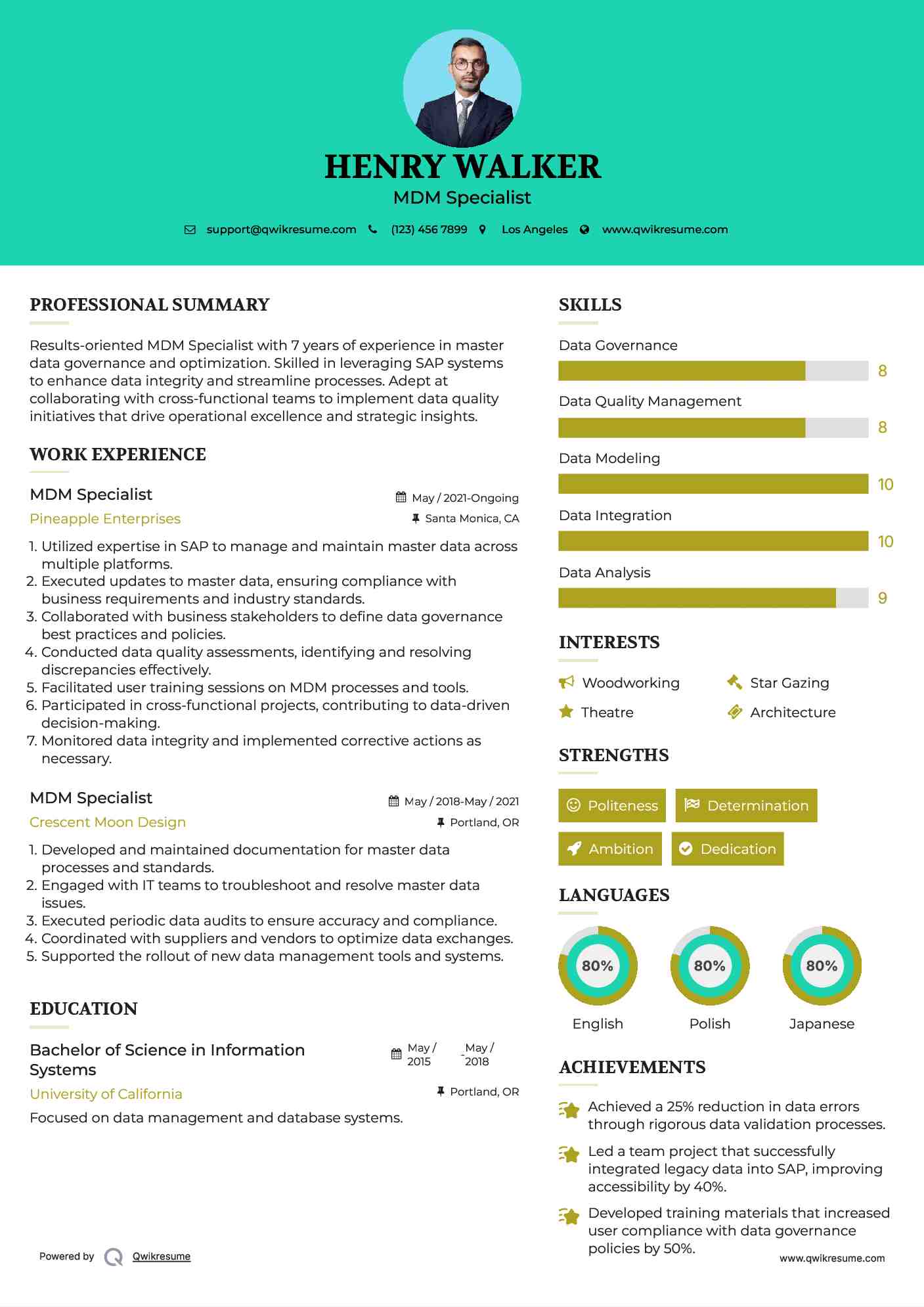 MDM Specialist Resume Format