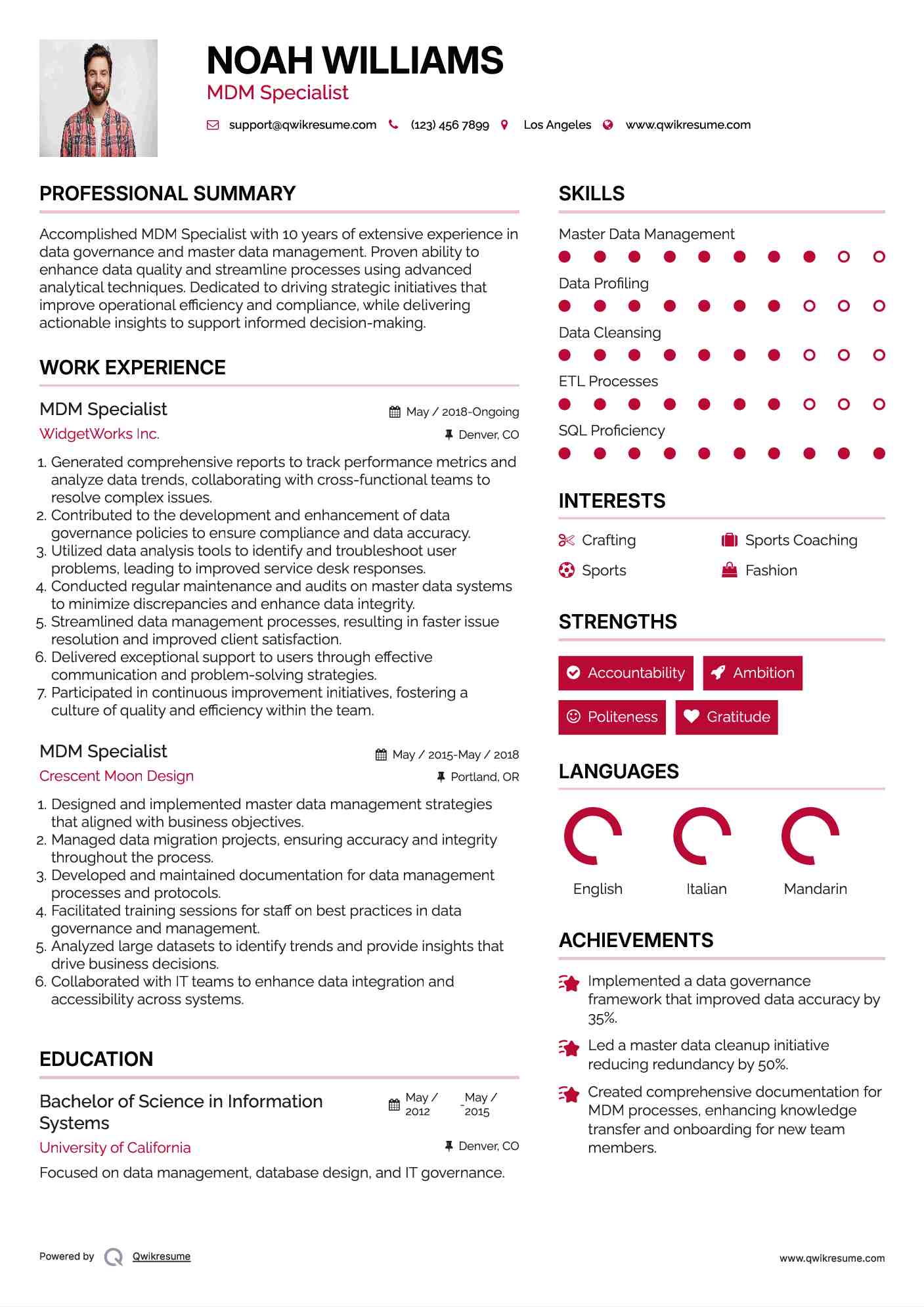 MDM Specialist Resume Model