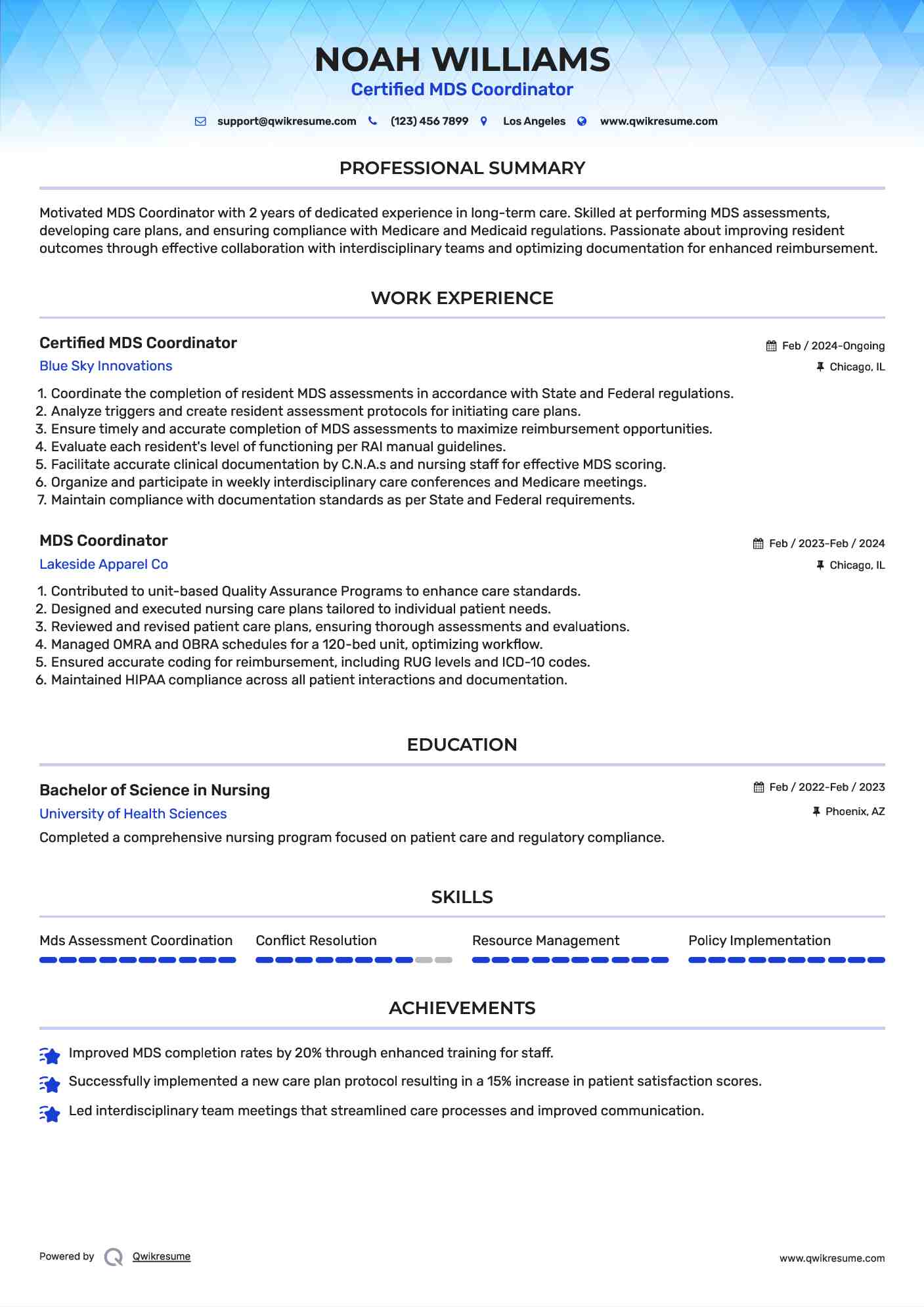 Certified MDS Coordinator Resume Template