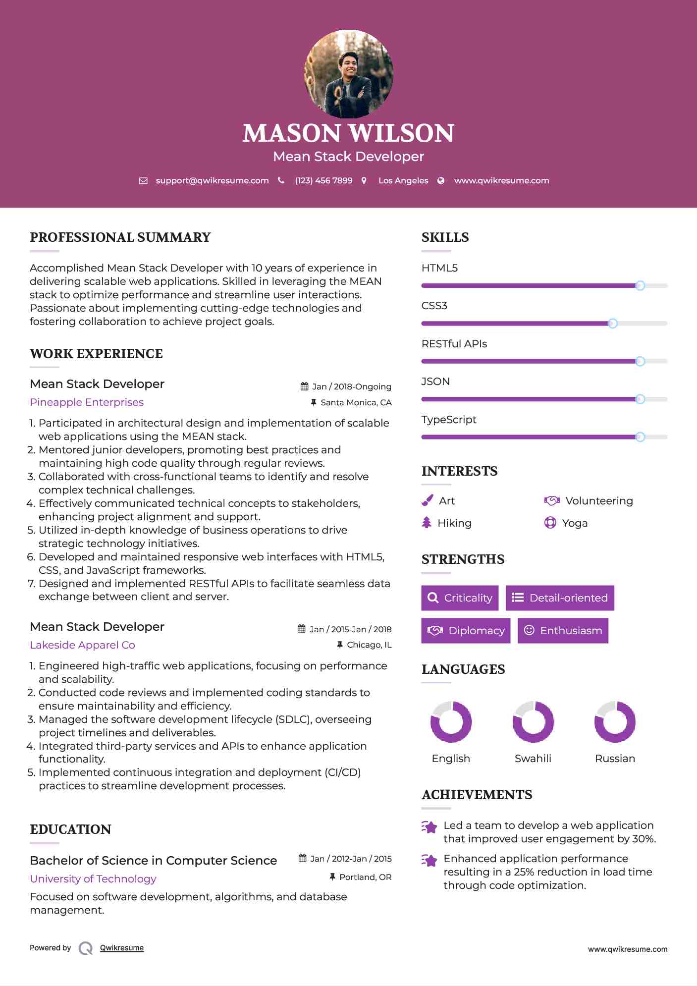 Mean Stack Developer Resume Format