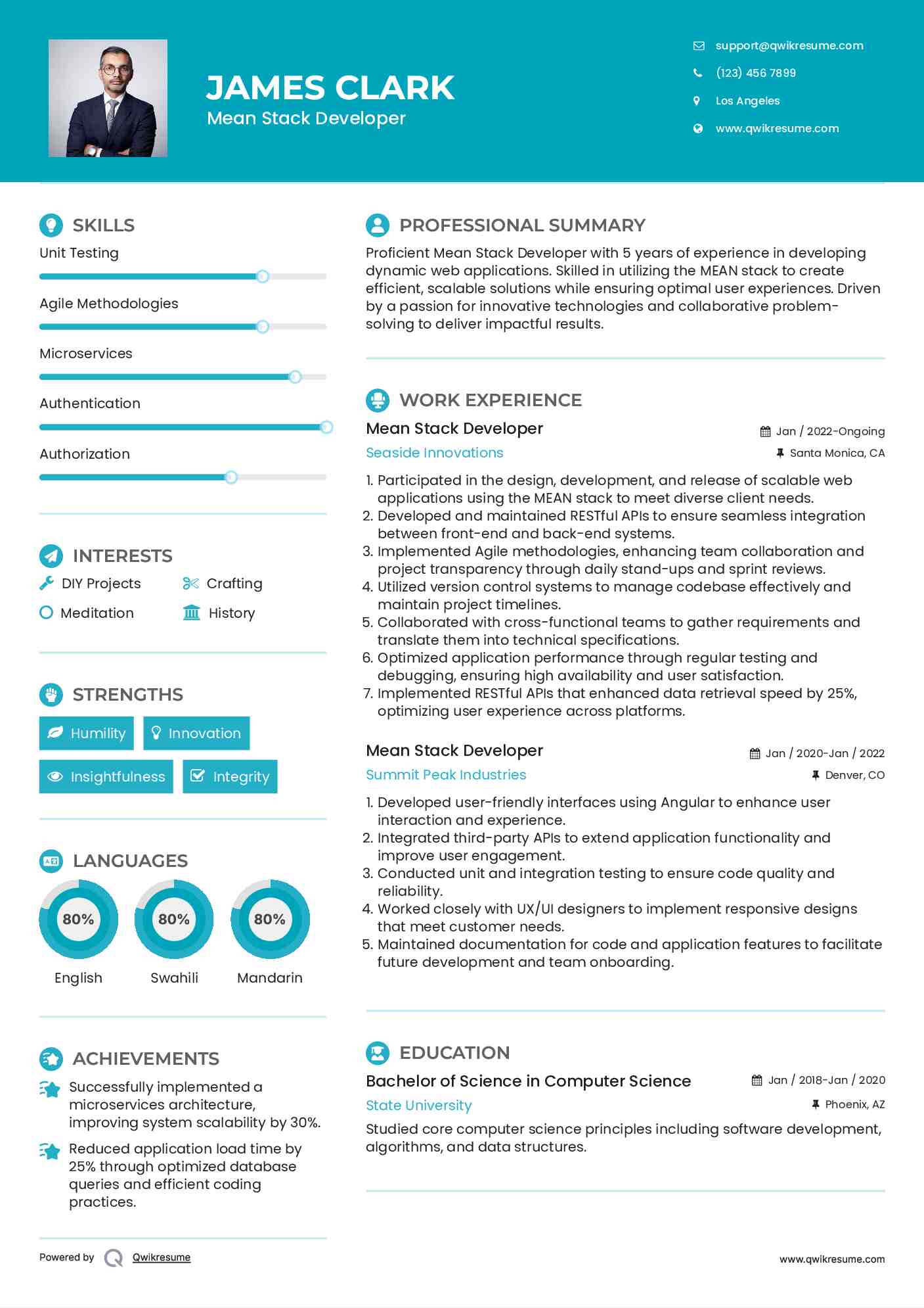 Mean Stack Developer Resume Sample