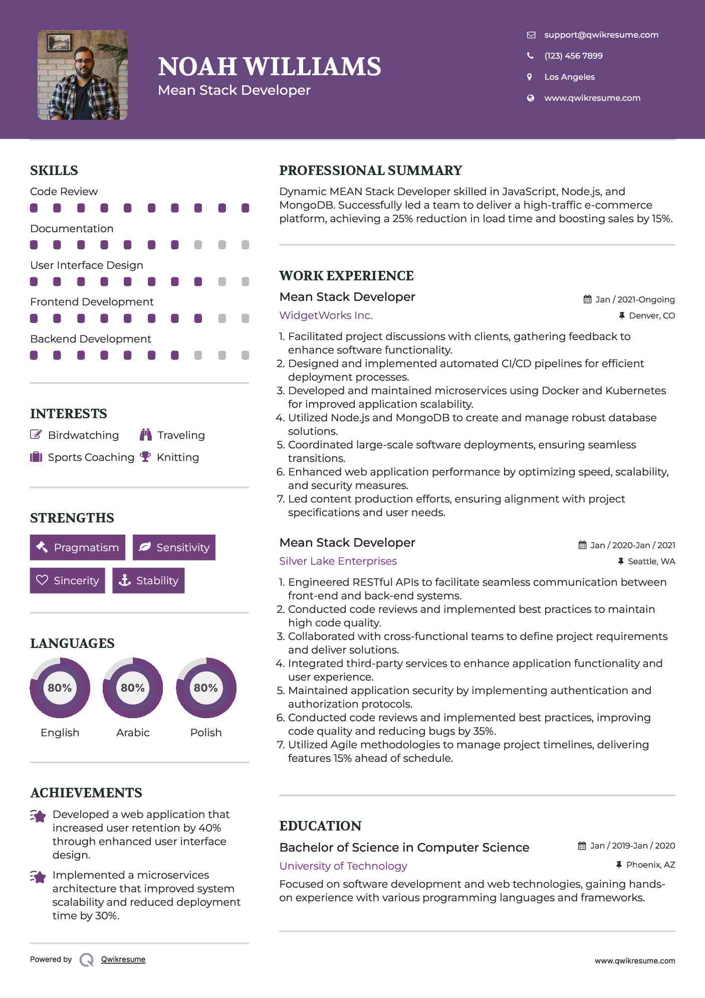 Mean Stack Developer Resume Template