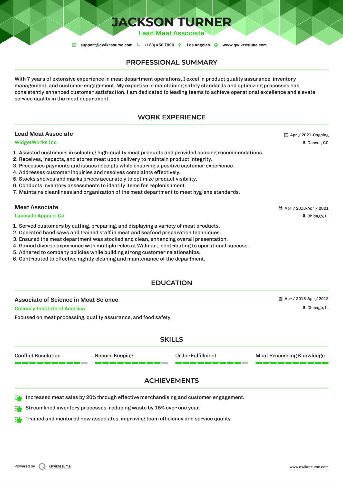 Lead Meat Associate
 Resume Template