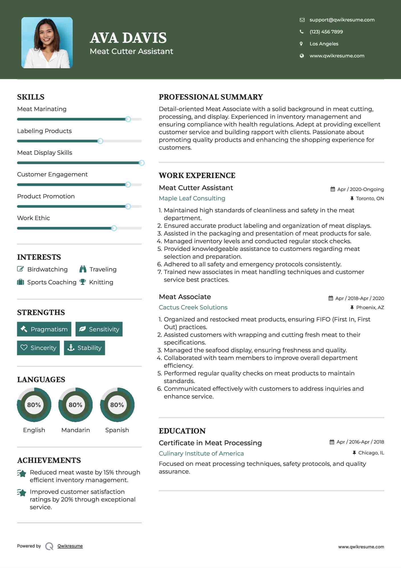 Meat Cutter Assistant Resume Format