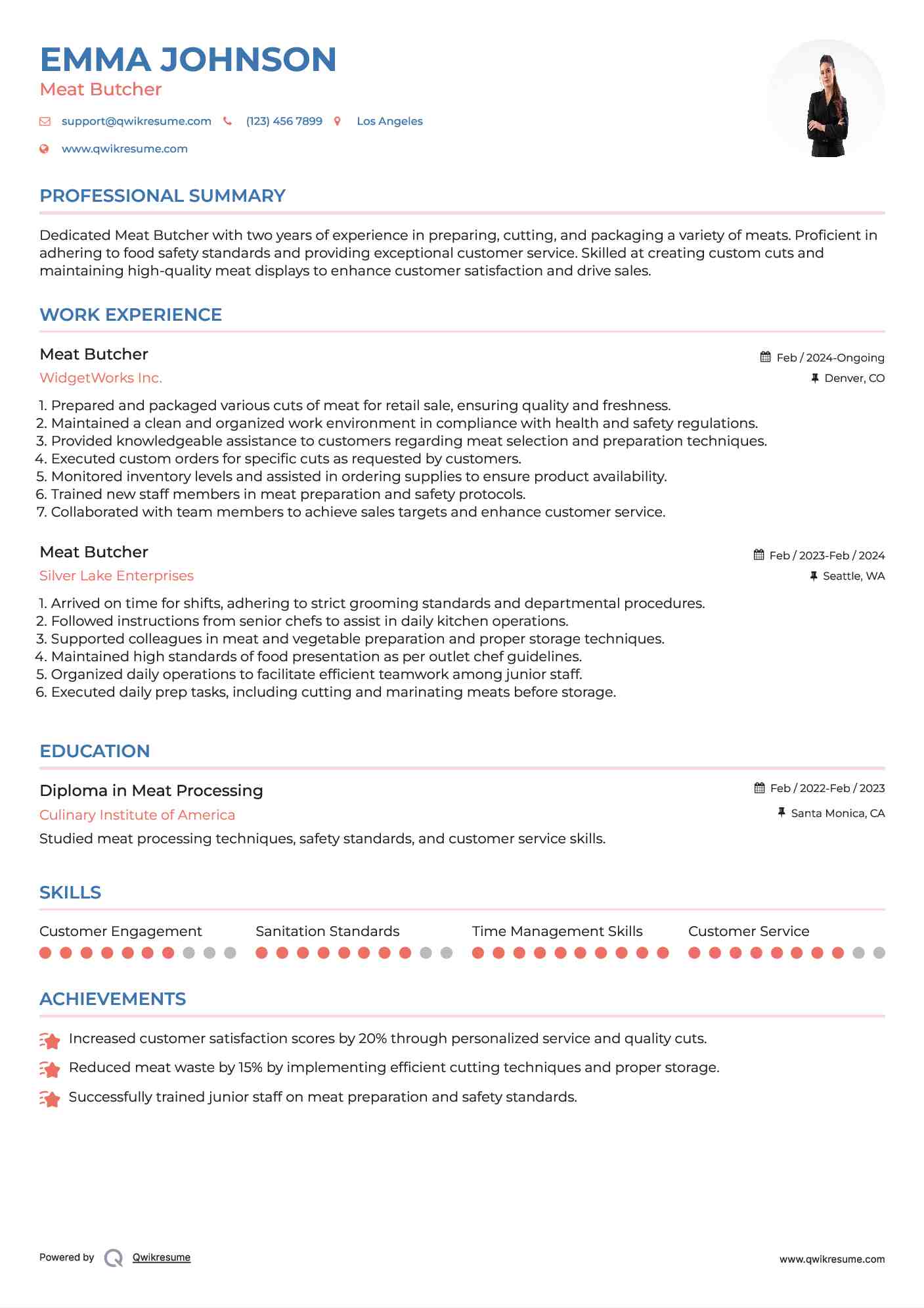 Meat Butcher Resume Example