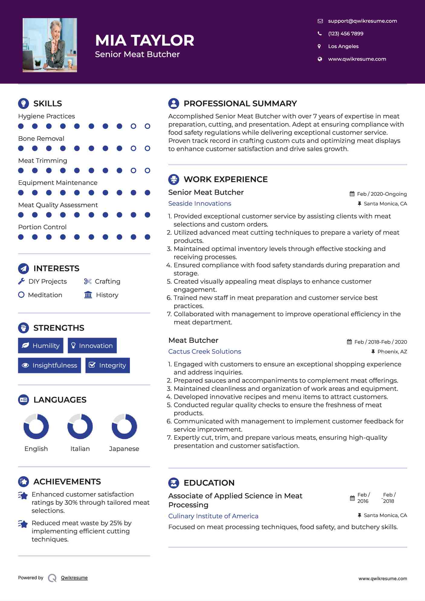 Senior Meat Butcher Resume Template