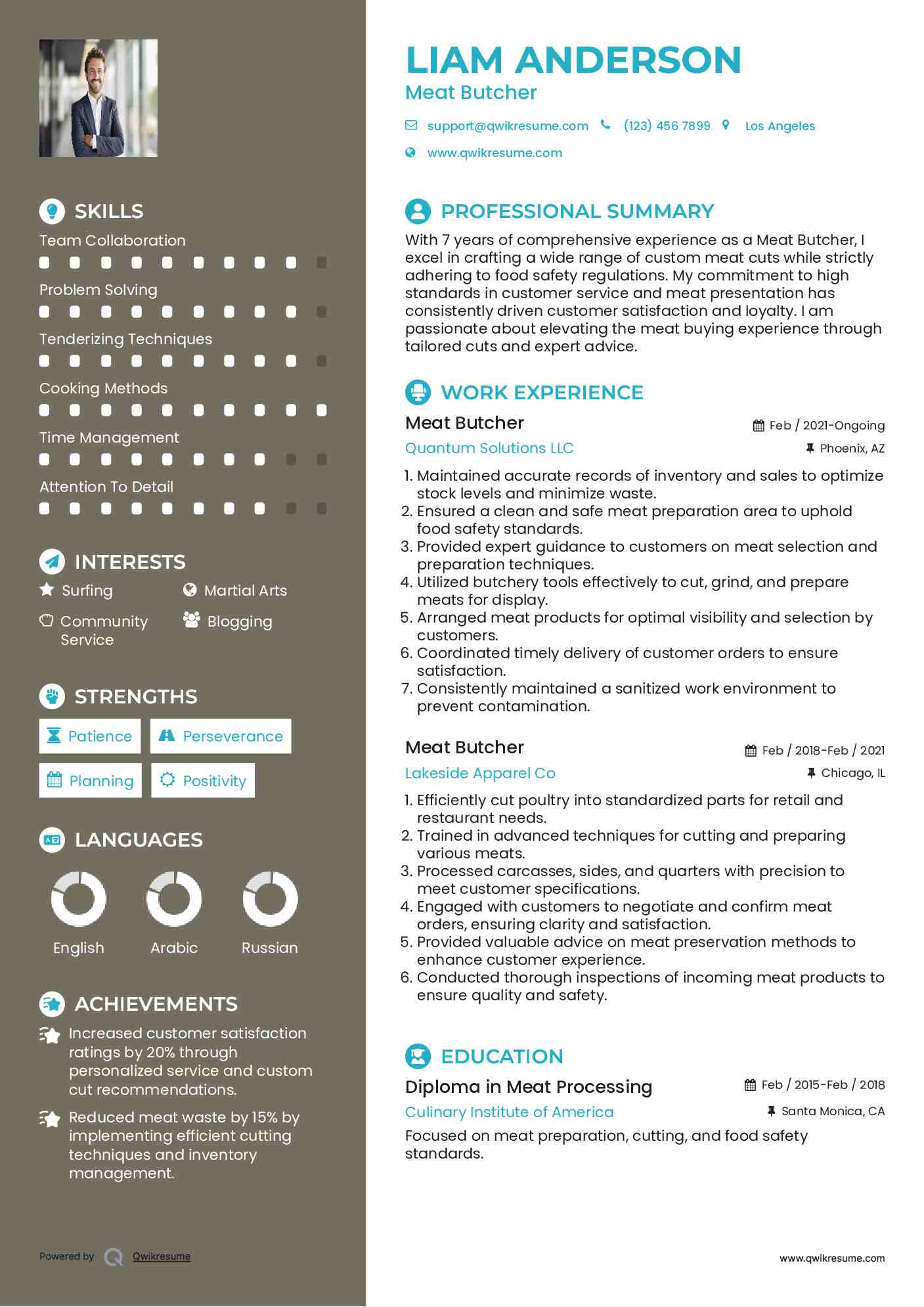 Meat Butcher Resume Sample