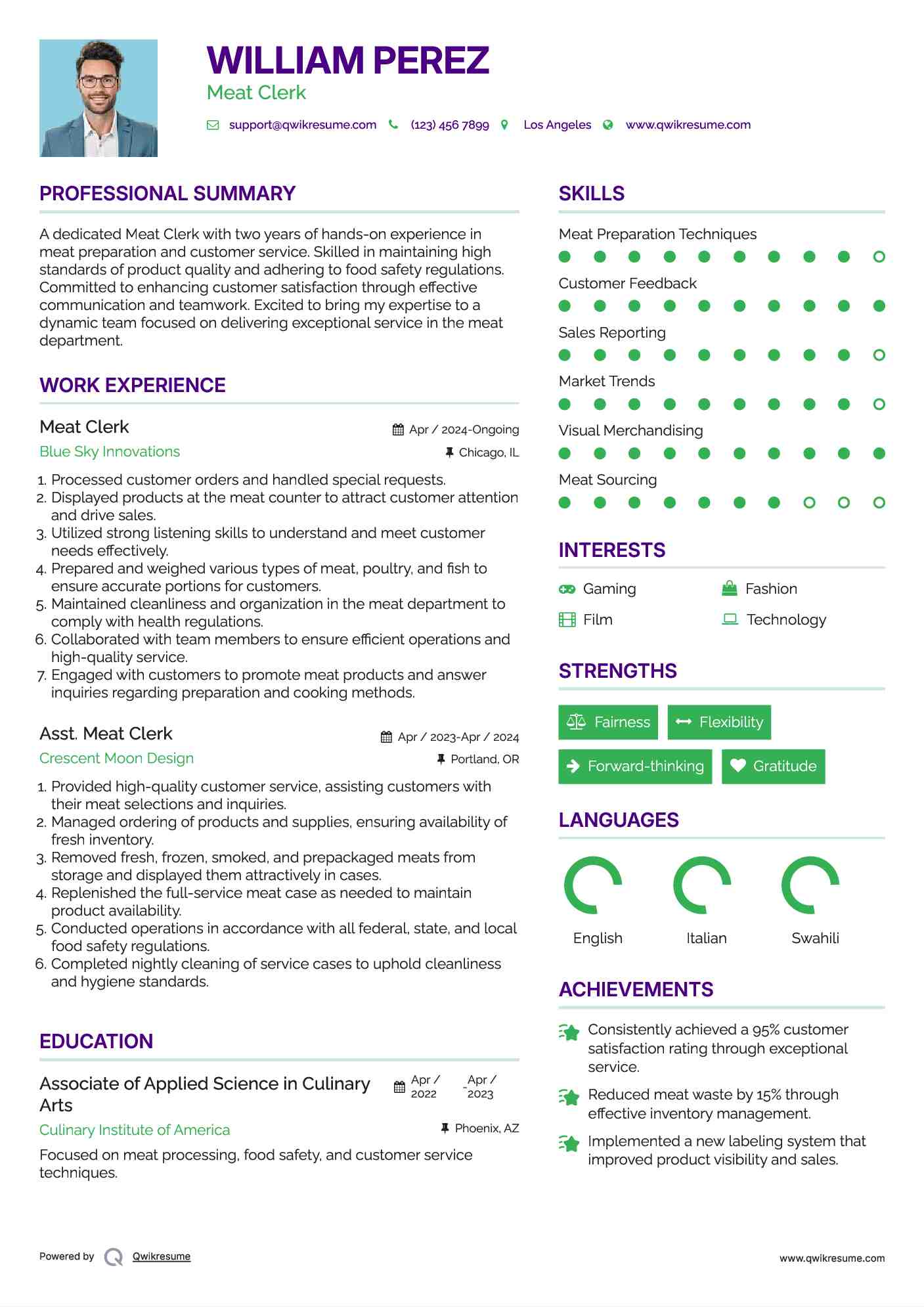 Meat Clerk Resume Samples QwikResume