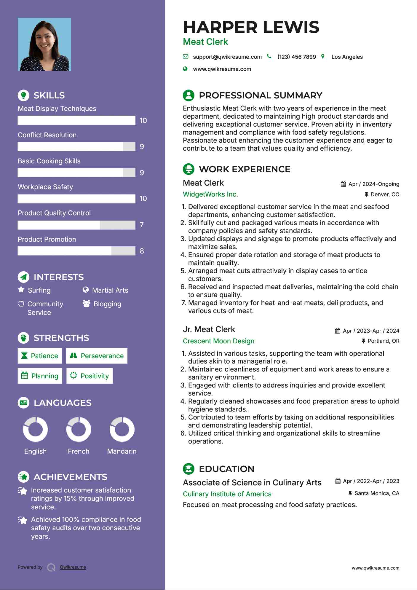 Meat Clerk Resume Format