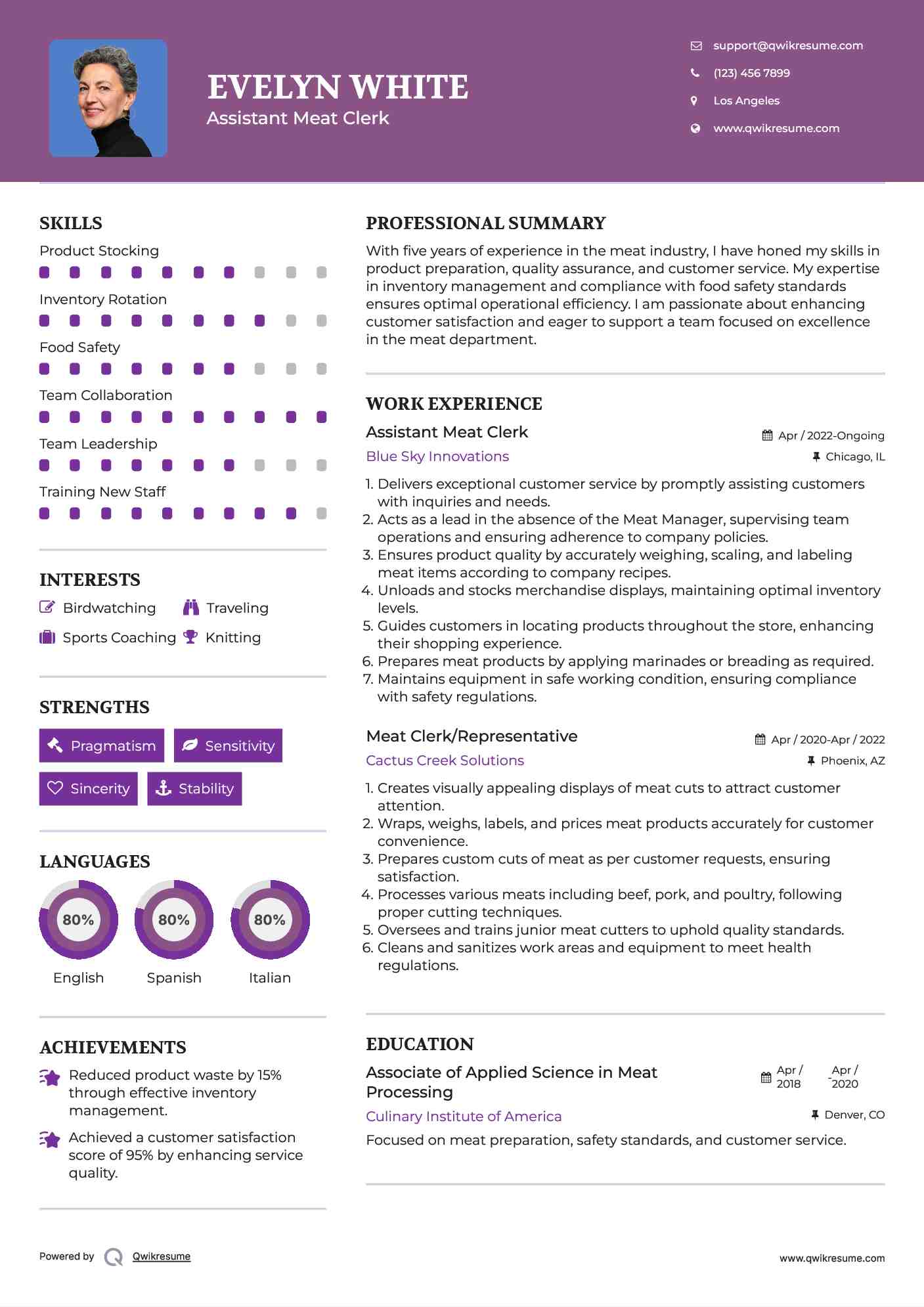 Meat Clerk Resume Samples QwikResume