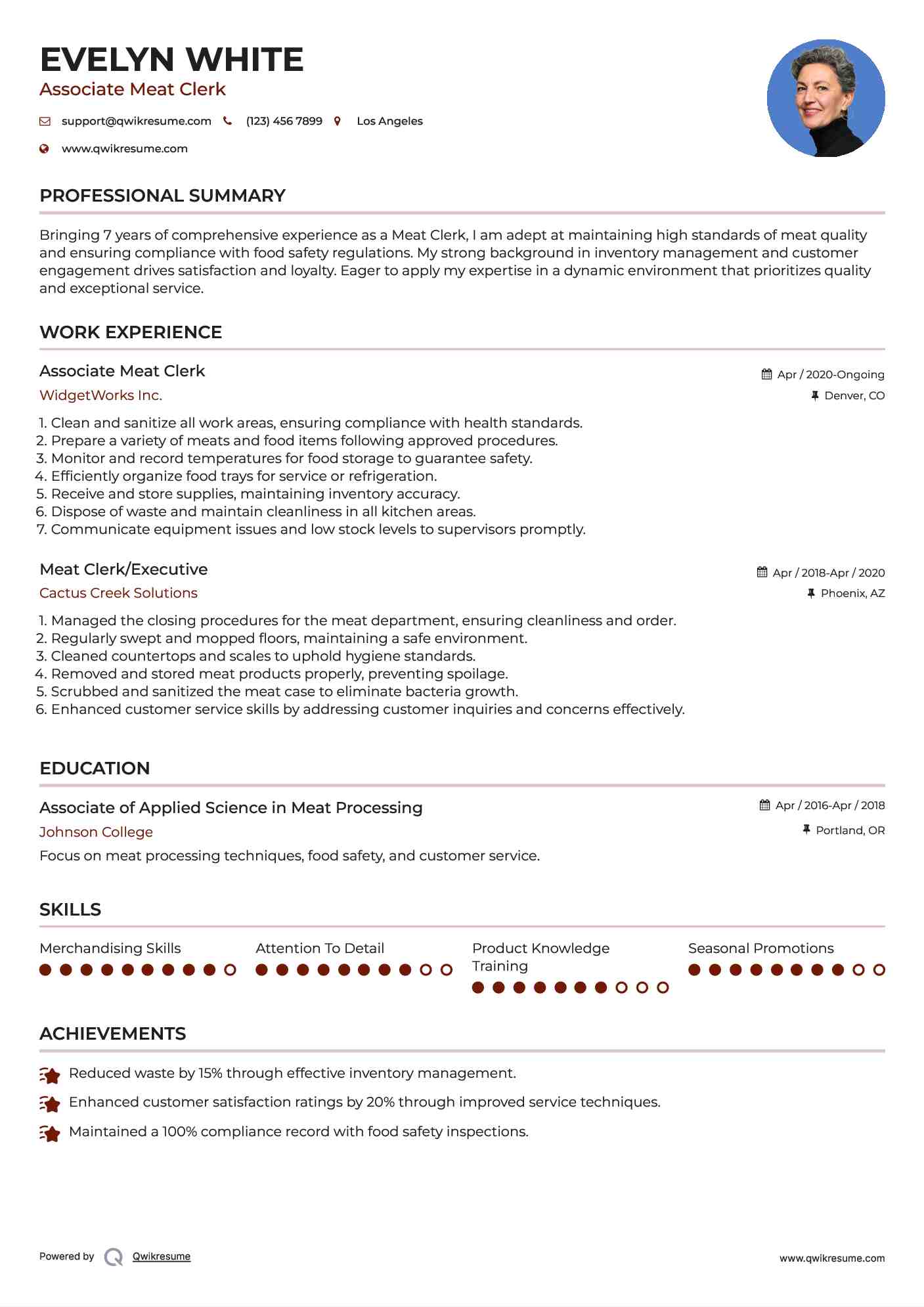 Associate Meat Clerk Resume Example