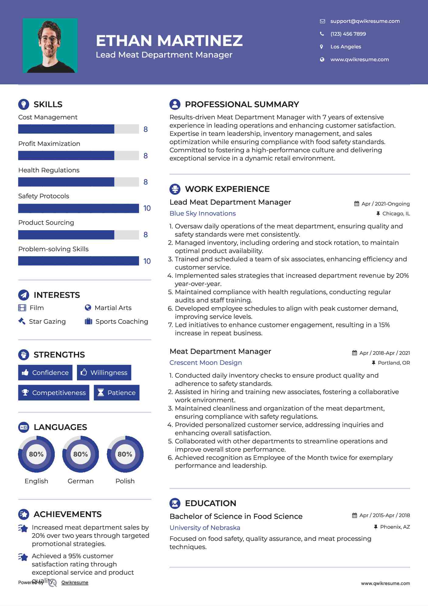 Lead Meat Department Manager Resume Model