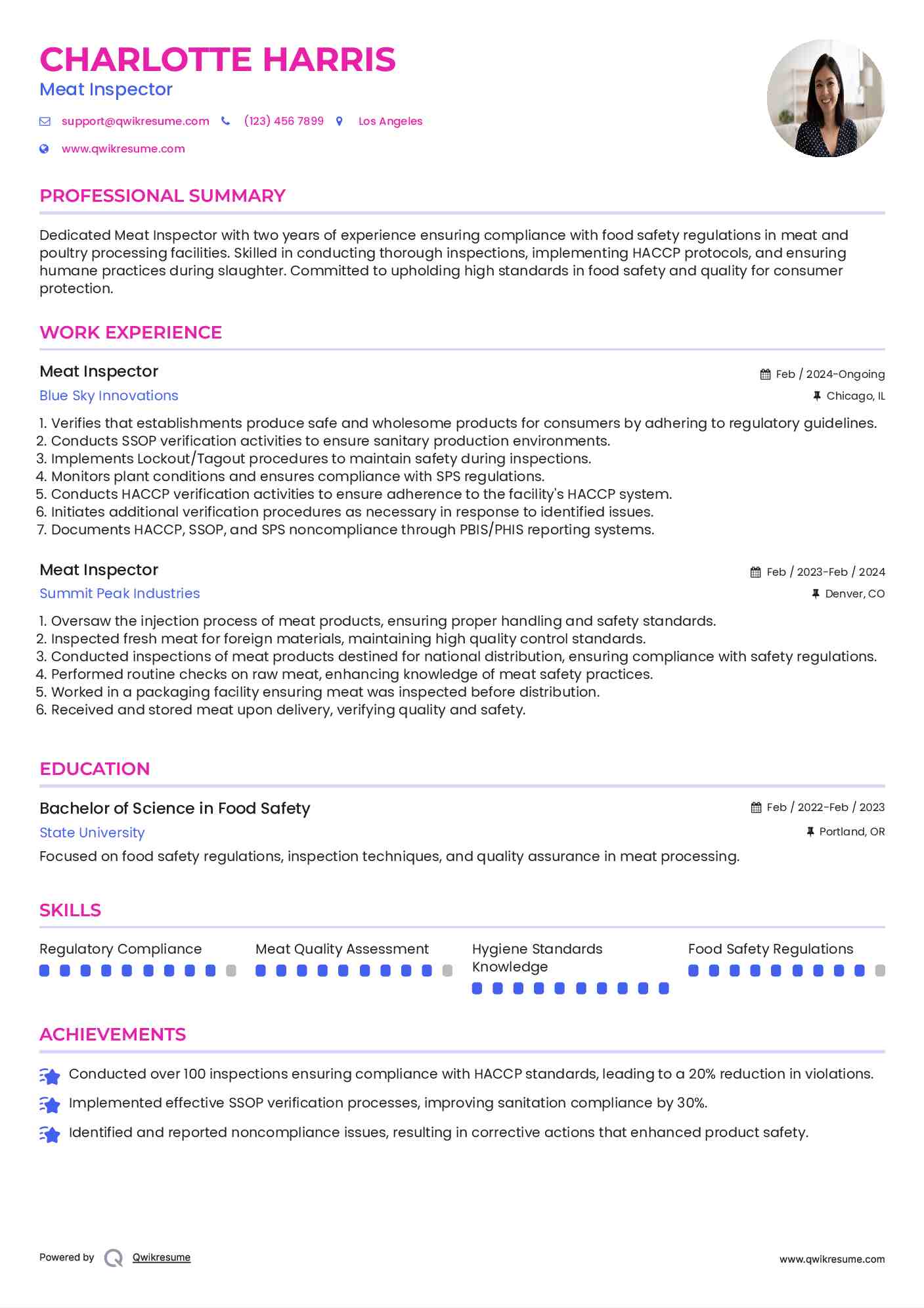 Meat Inspector Resume Model