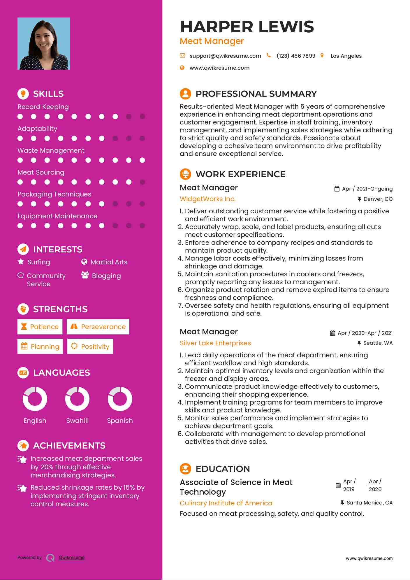 Meat Manager Resume Format