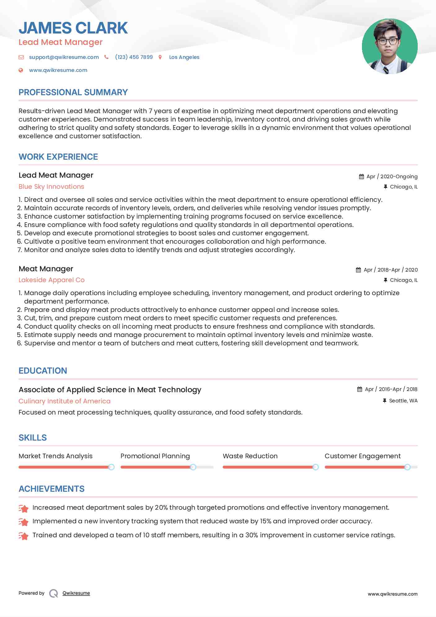 Lead Meat Manager Resume Format