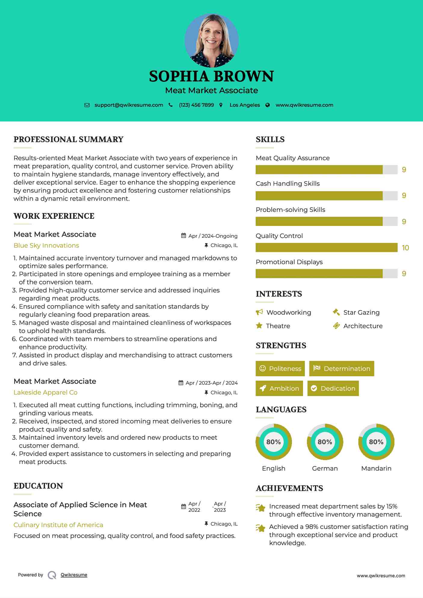 Meat Market Associate Resume Sample