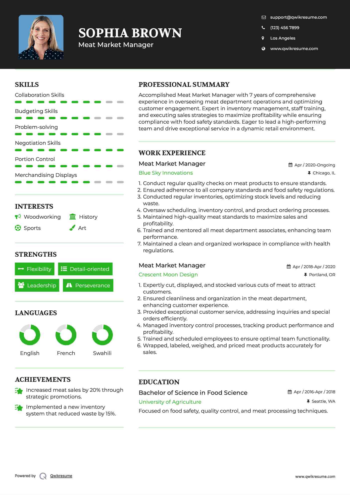 Meat Market Manager Resume Template