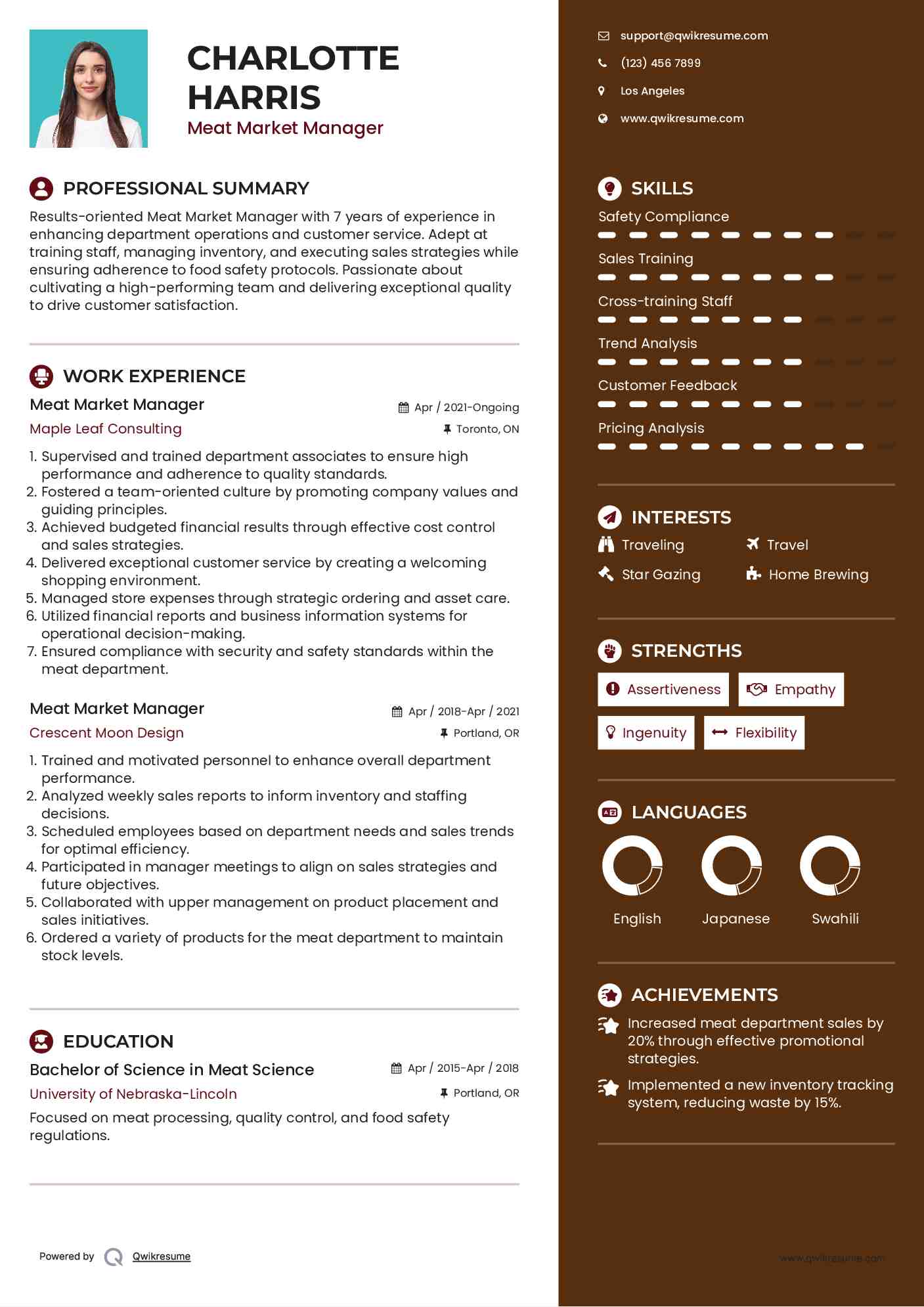 Meat Market Manager Resume Format