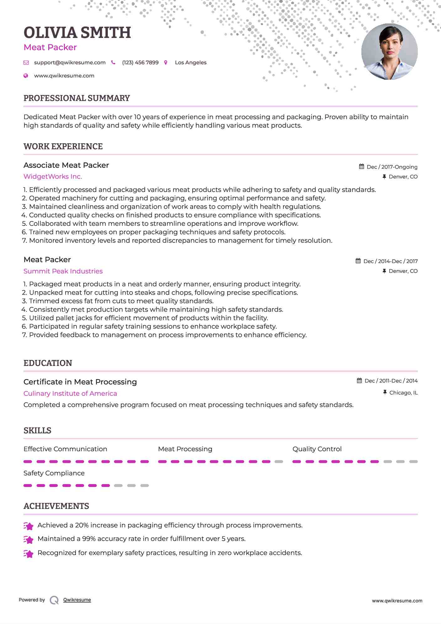Meat Packer Resume Samples QwikResume