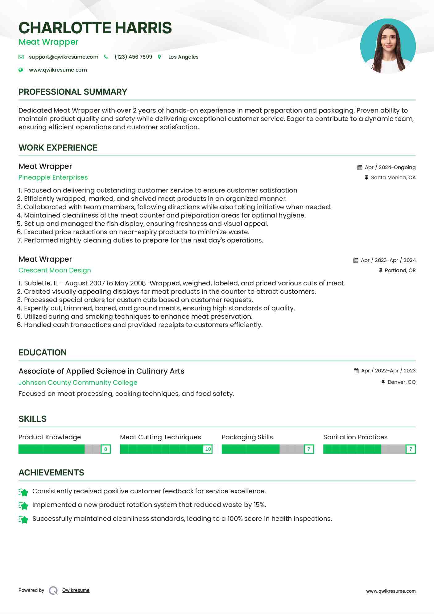 Meat Wrapper Resume Samples QwikResume