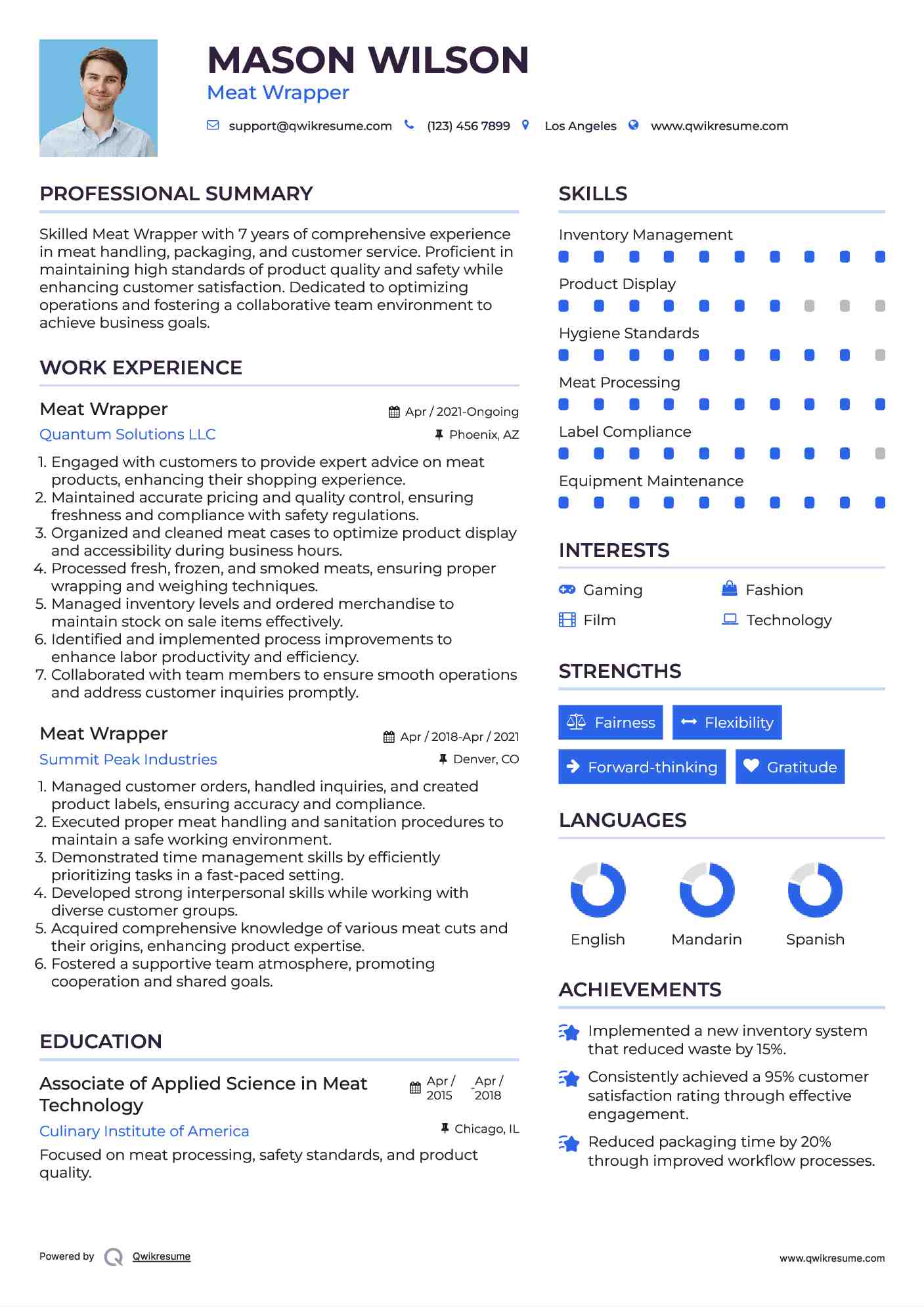 Meat Wrapper Resume Format