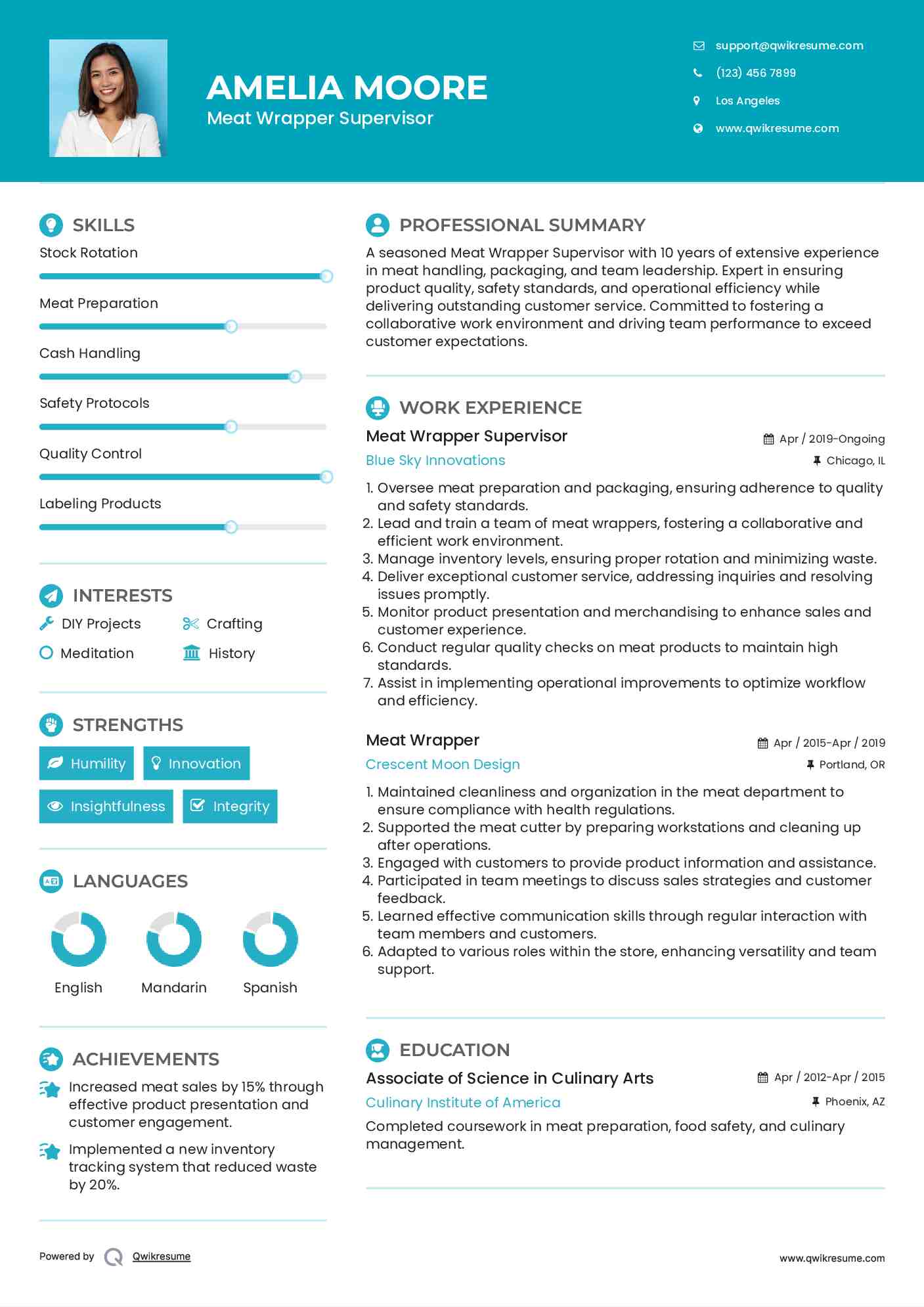 Meat Wrapper Resume Samples QwikResume