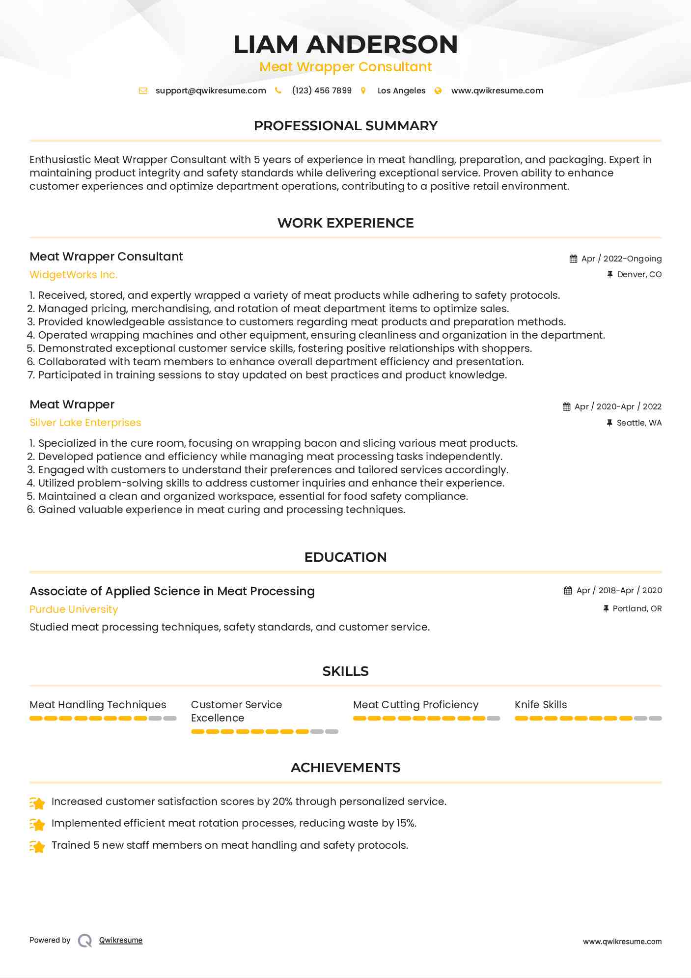 Meat Wrapper Resume Samples QwikResume