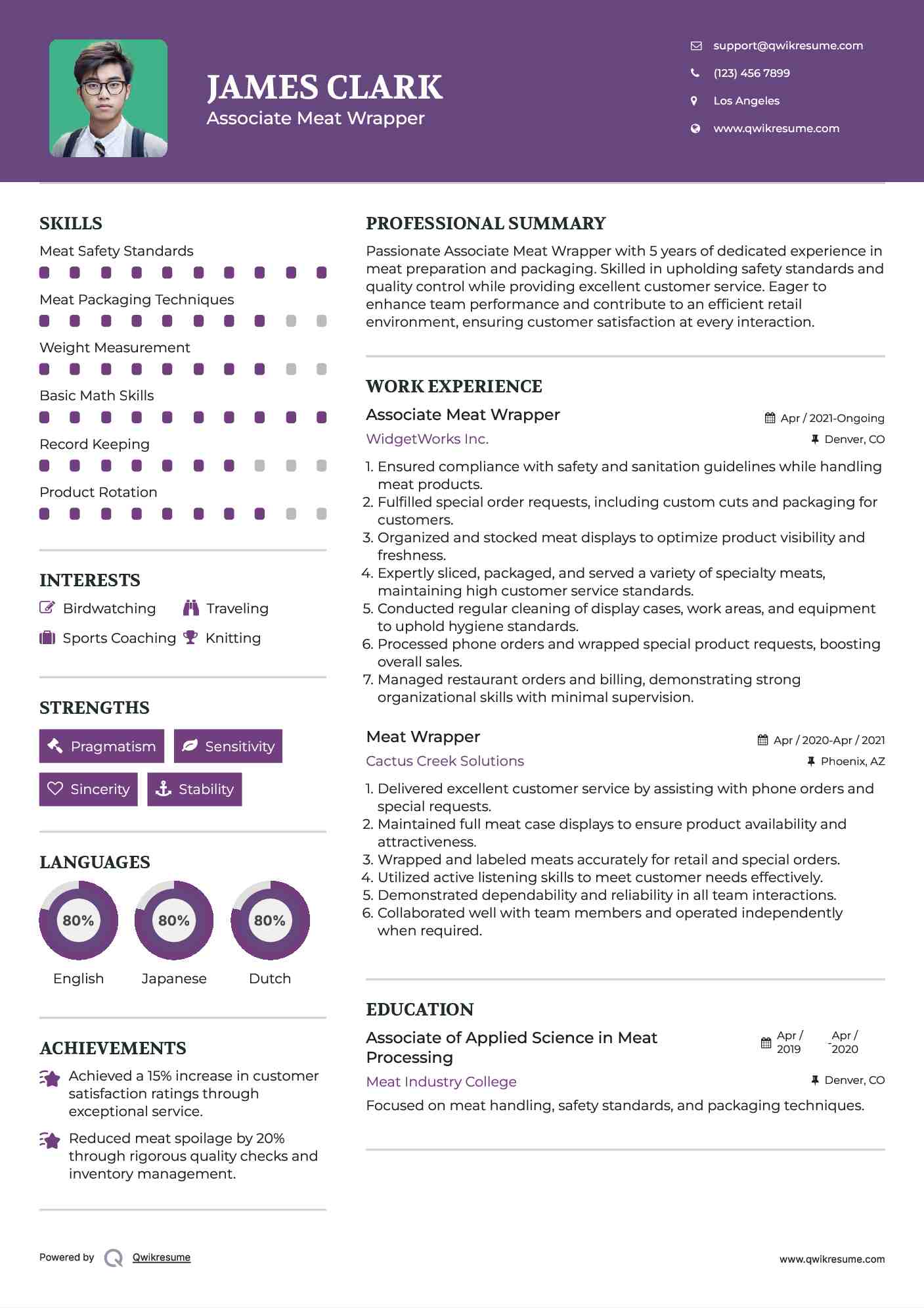 Associate Meat Wrapper Resume Sample