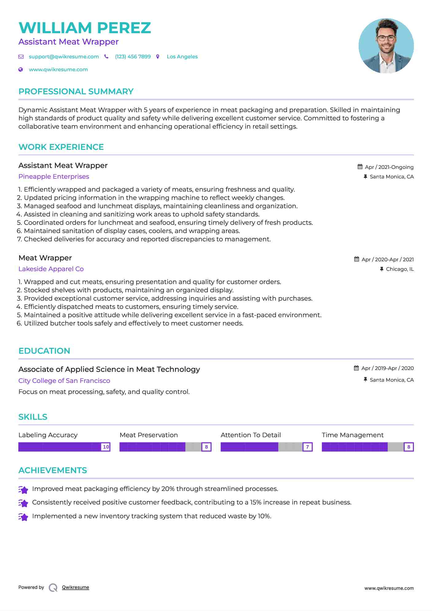 Meat Wrapper Resume Samples QwikResume