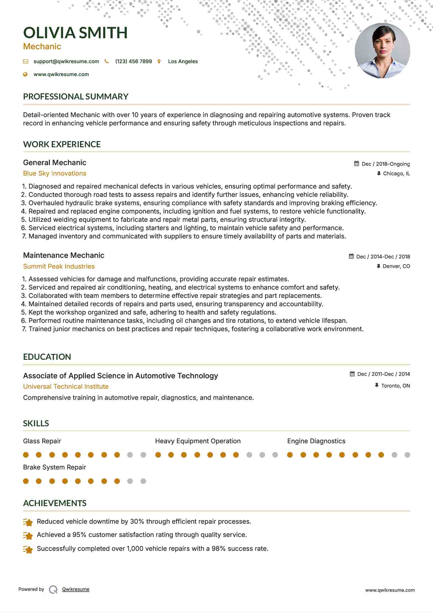 General Mechanic Resume Model