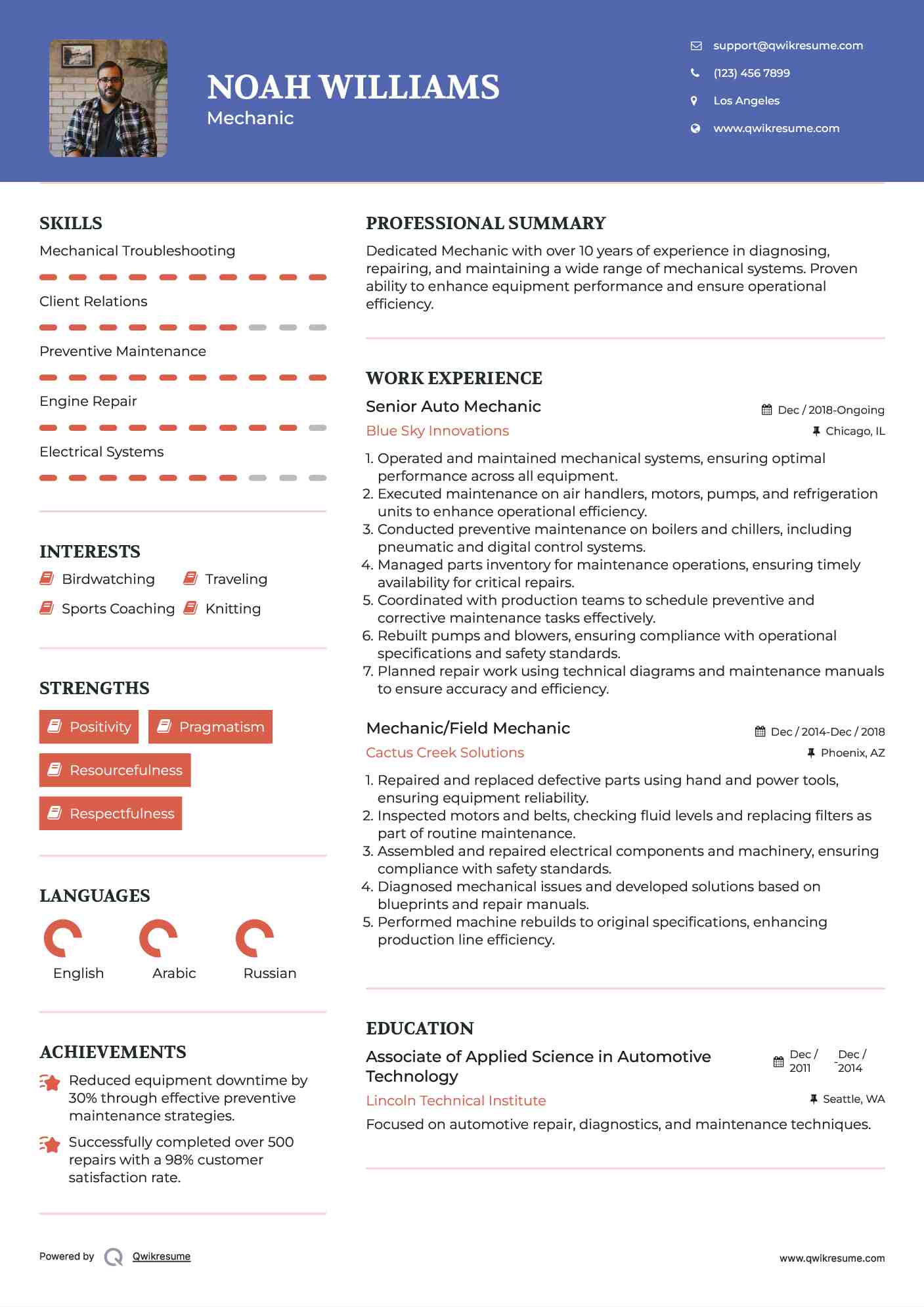 Senior Auto Mechanic Resume Model