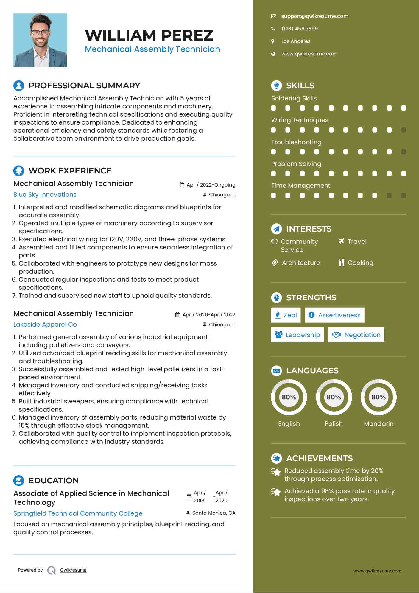 Mechanical Assembly Technician Resume Model