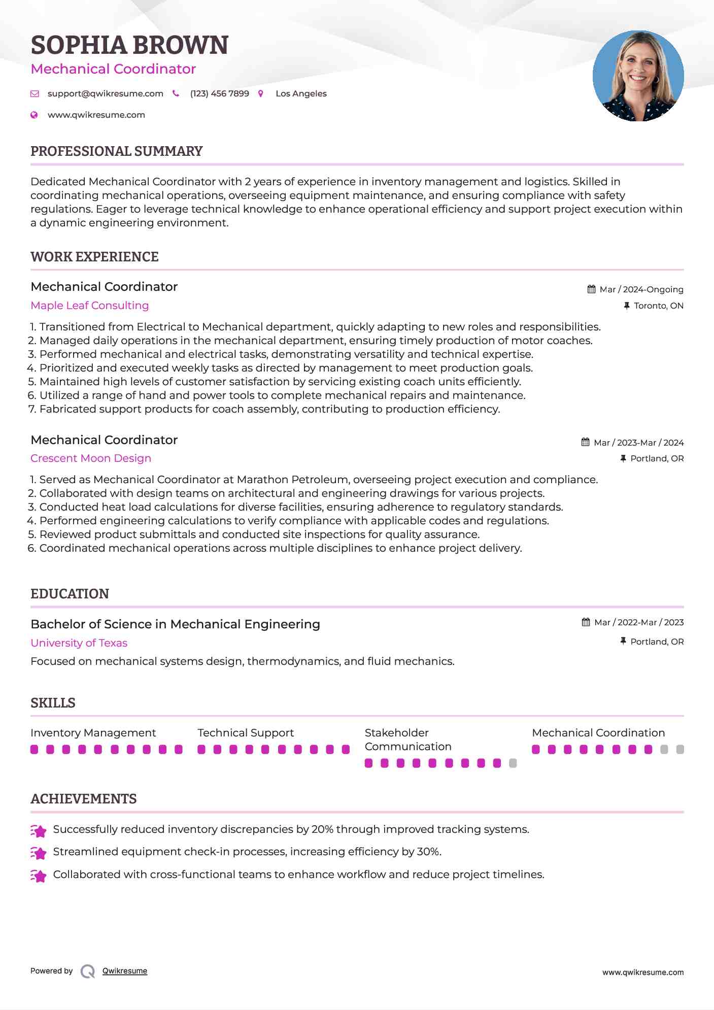Mechanical Coordinator Resume Format