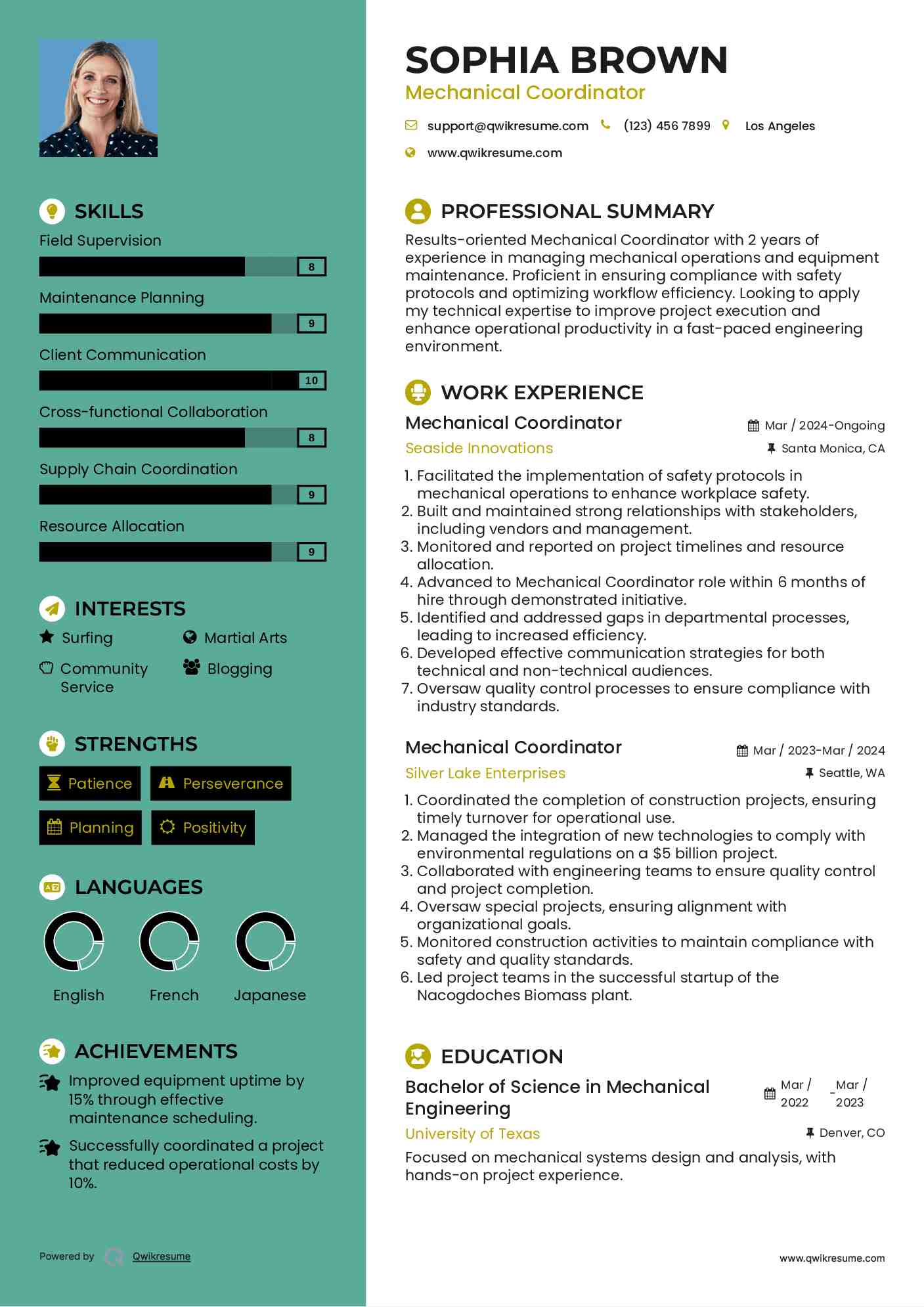 Mechanical Coordinator Resume Model