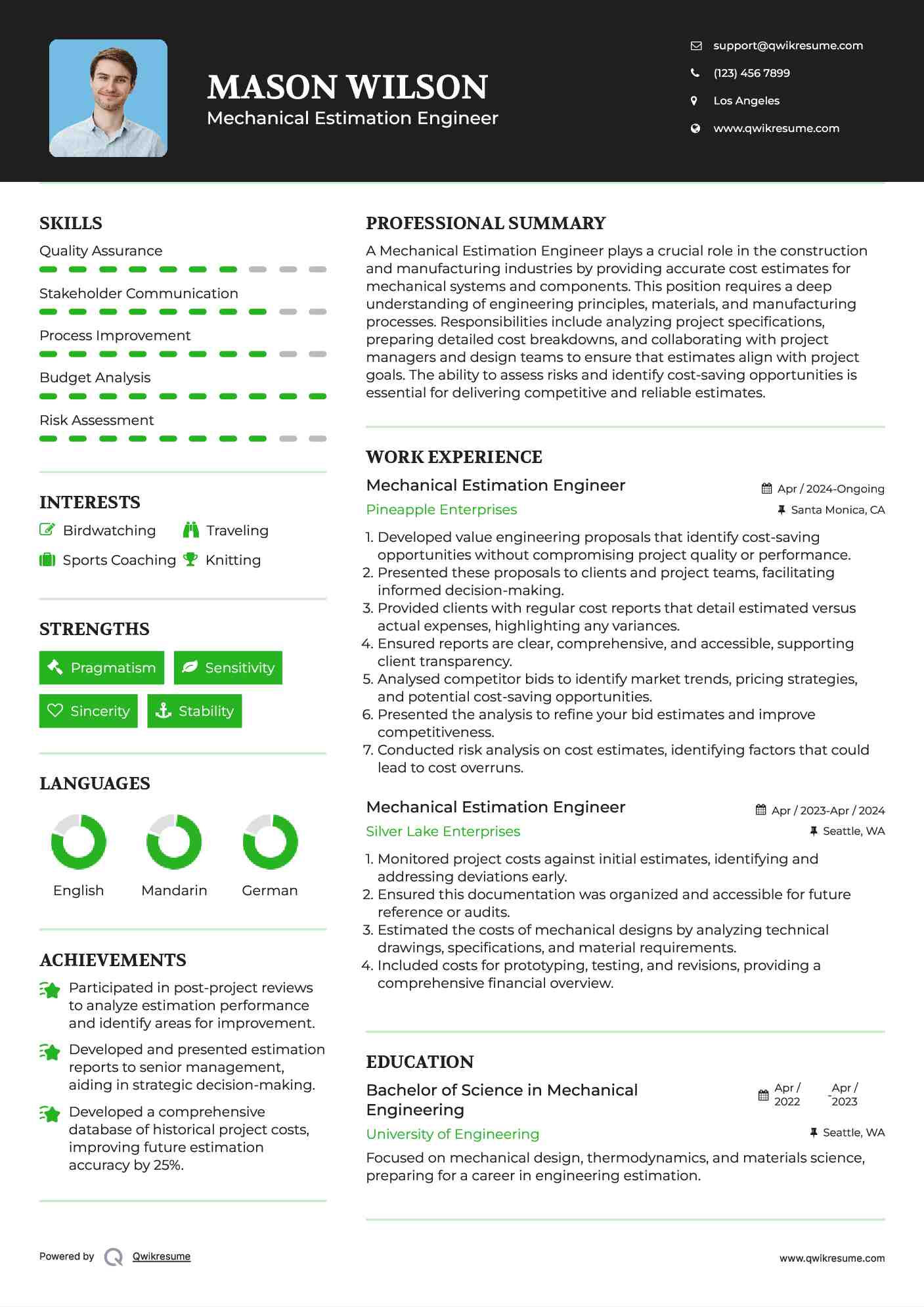 Mechanical Estimation Engineer Resume Samples QwikResume