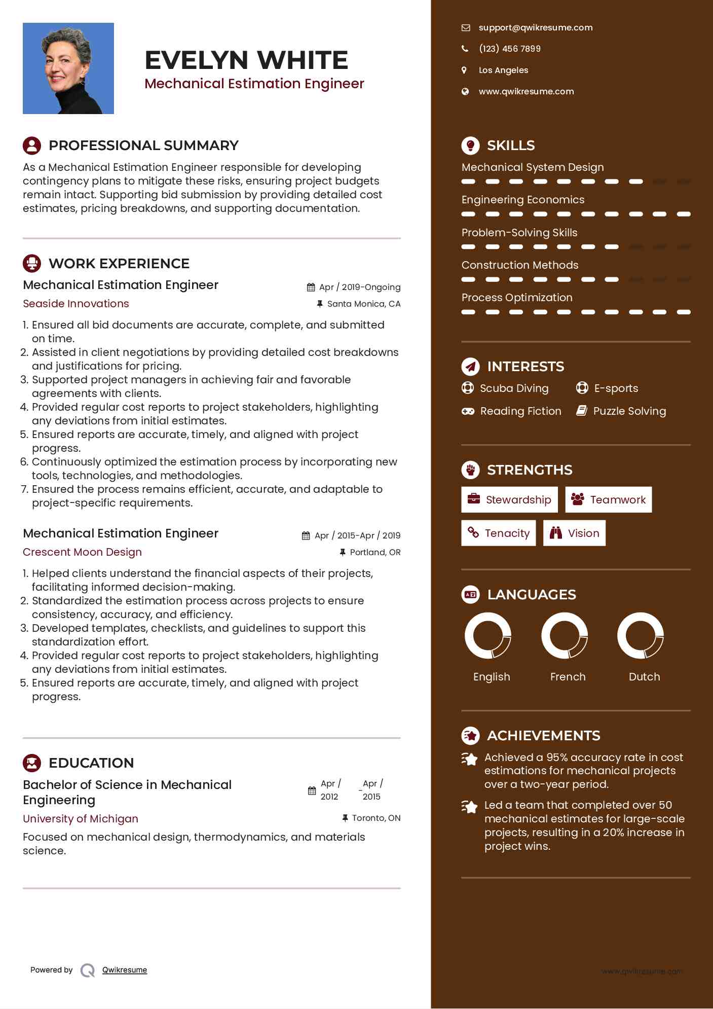 Mechanical Estimation Engineer Resume Template