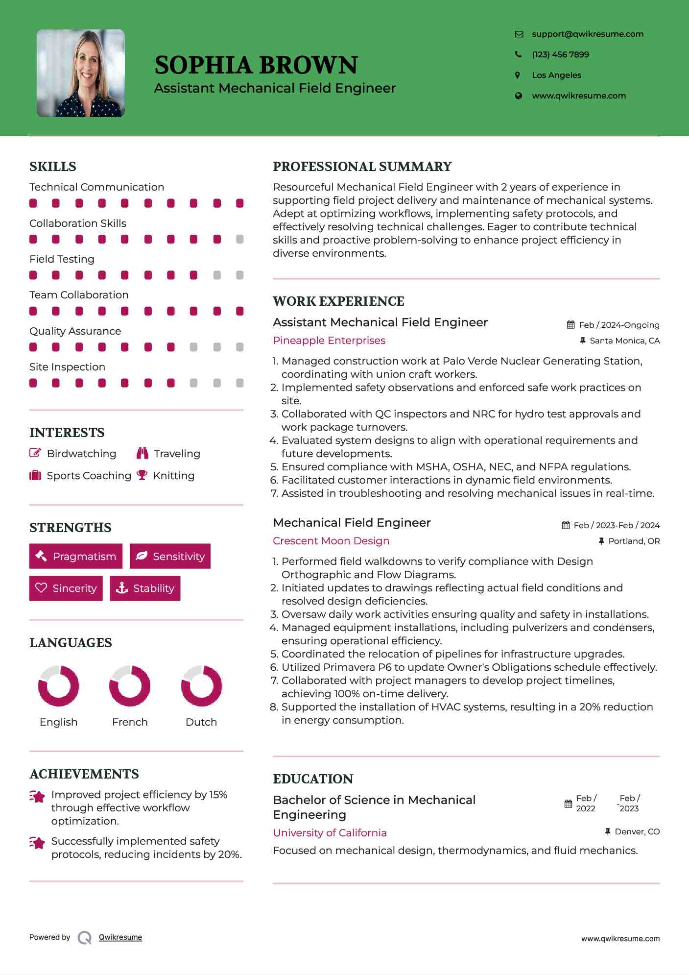 Mechanical Field Engineer Resume Samples QwikResume