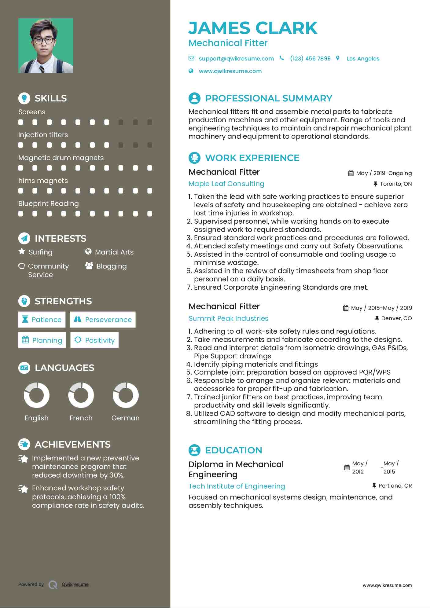Mechanical Fitter Resume Example
