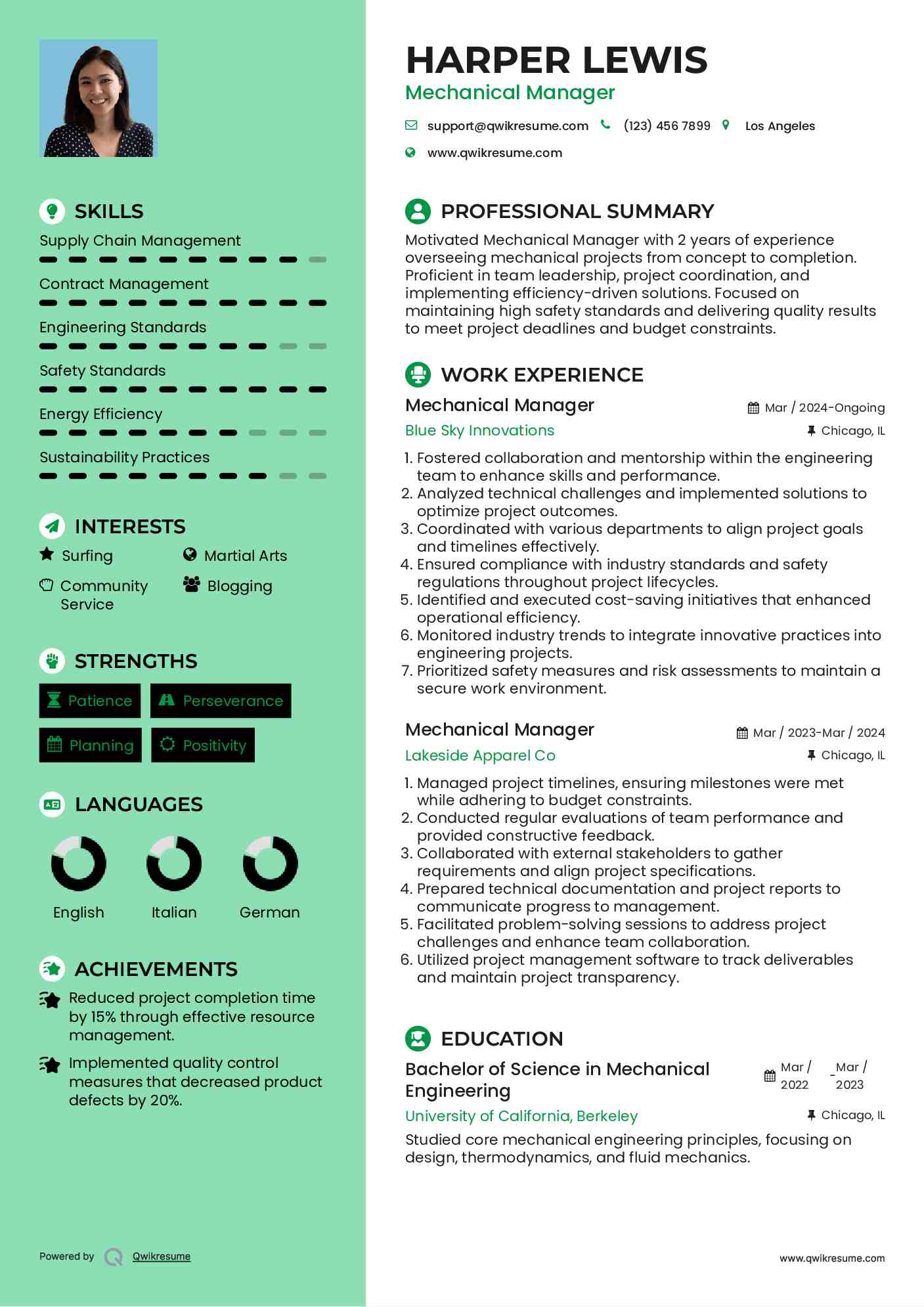 Mechanical Manager Resume Format