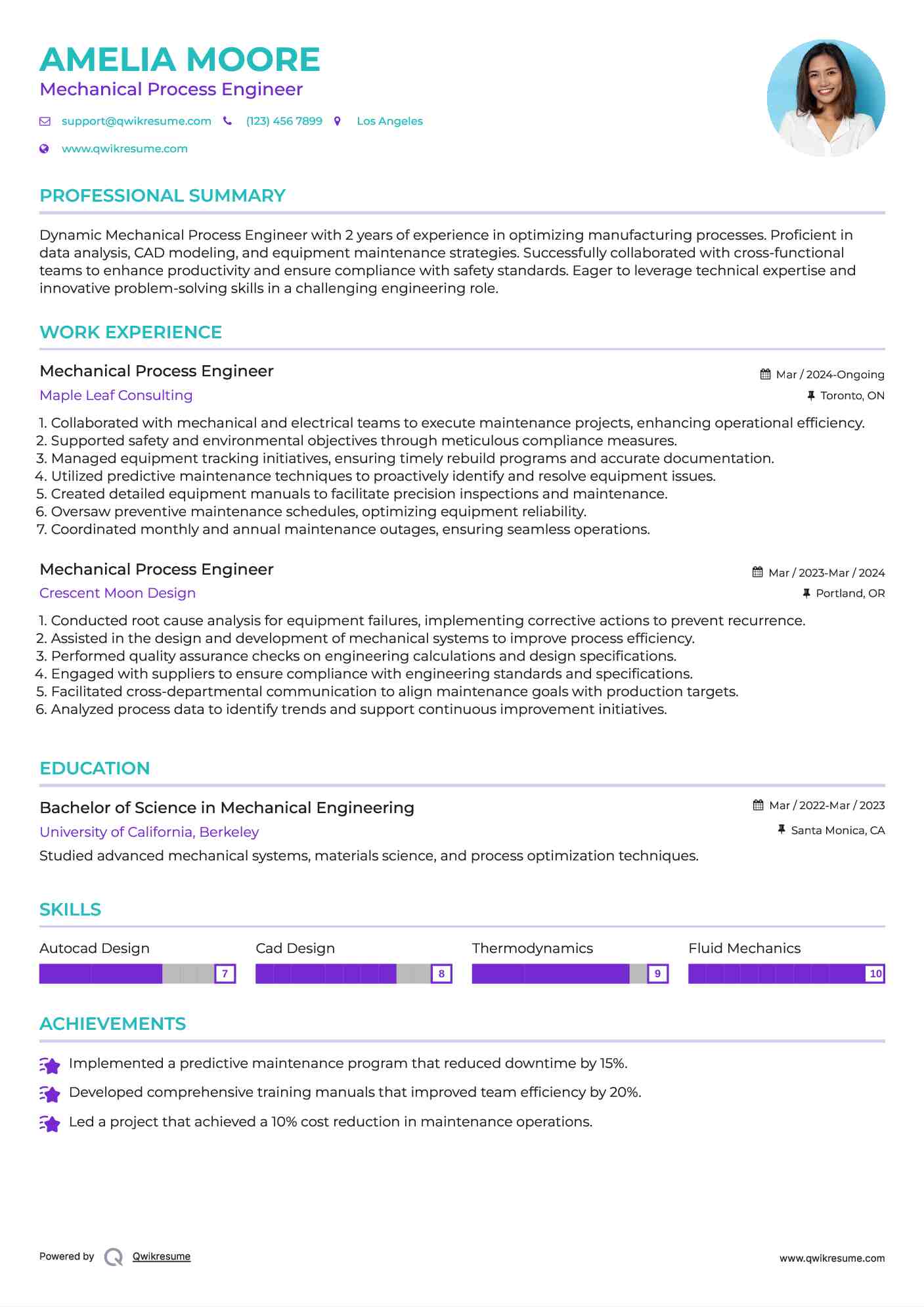 Mechanical Process Engineer Resume Example