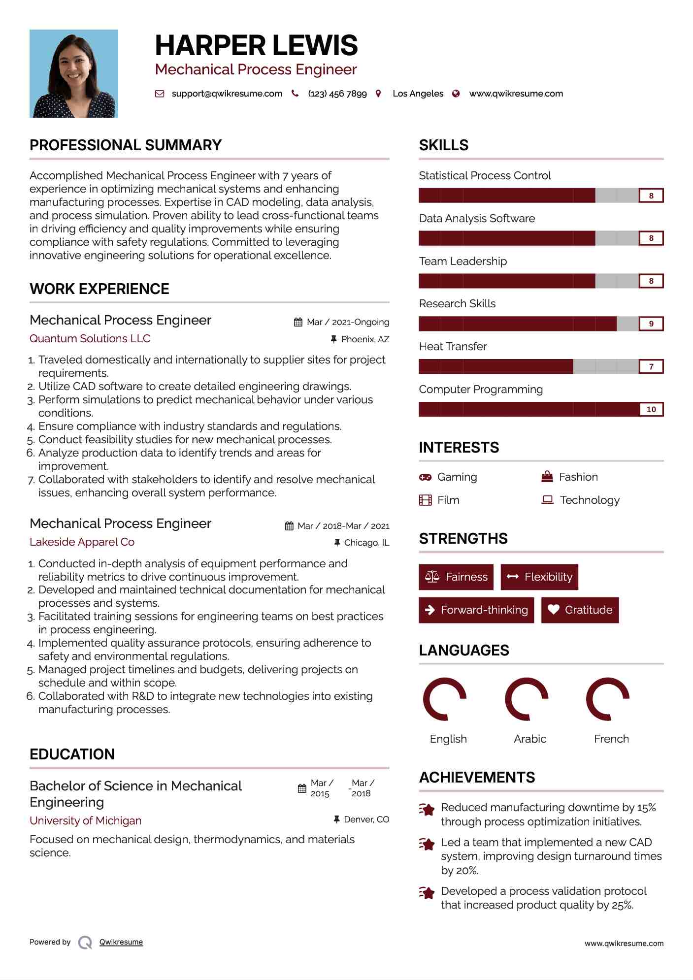 Mechanical Process Engineer Resume Template