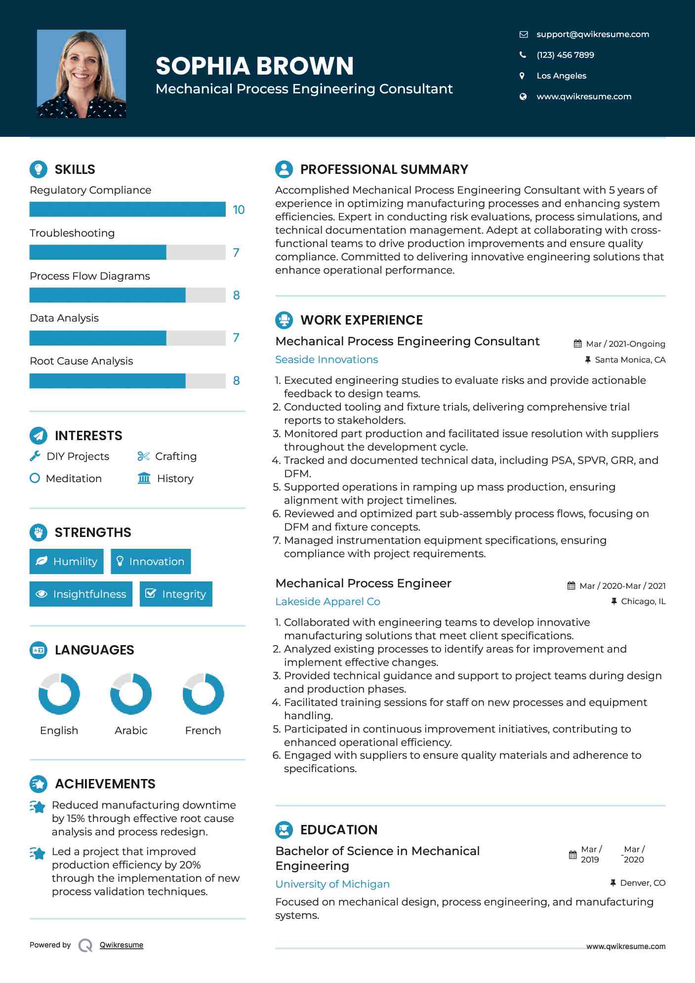Mechanical Process Engineering Consultant Resume Example